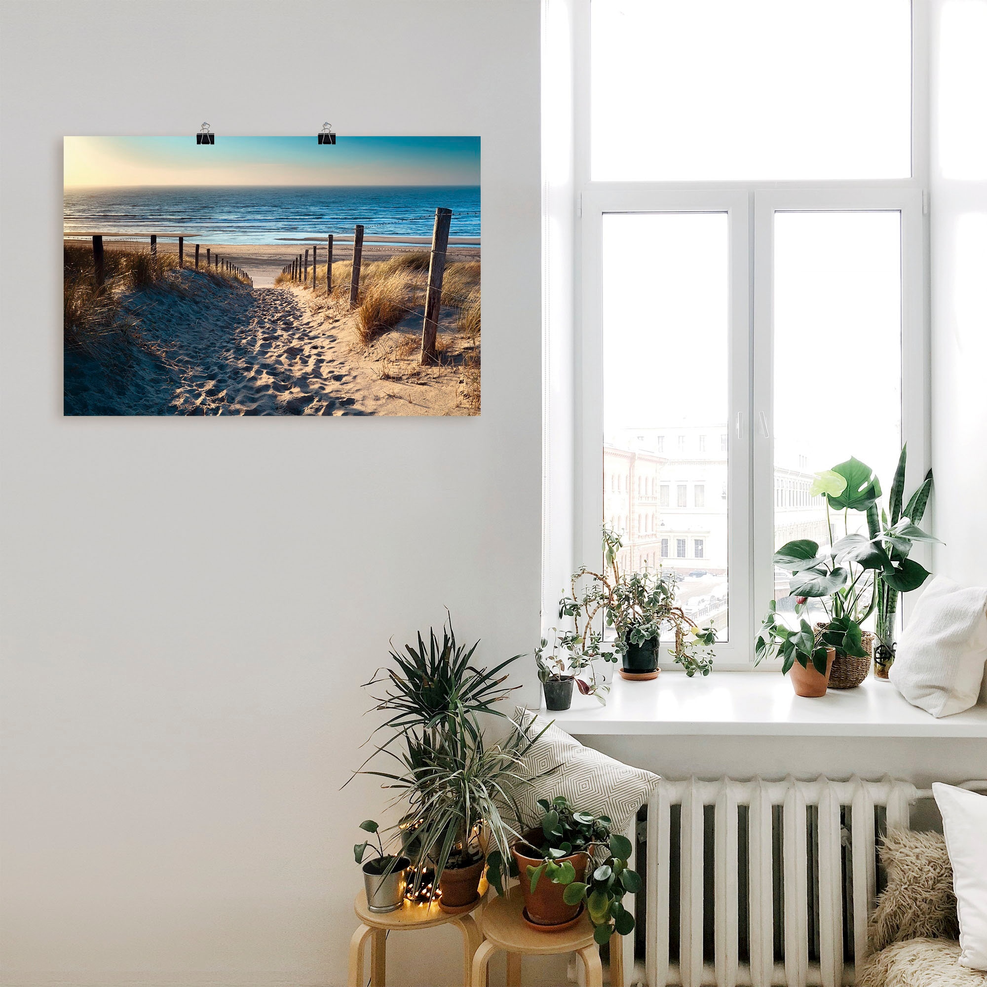 Artland Wandbild »Weg zum Nordseestrand Sonnenuntergang«, Strand, (1 St.), als Alubild, Outdoorbild, Leinwandbild, Poster, Wandaufkleber