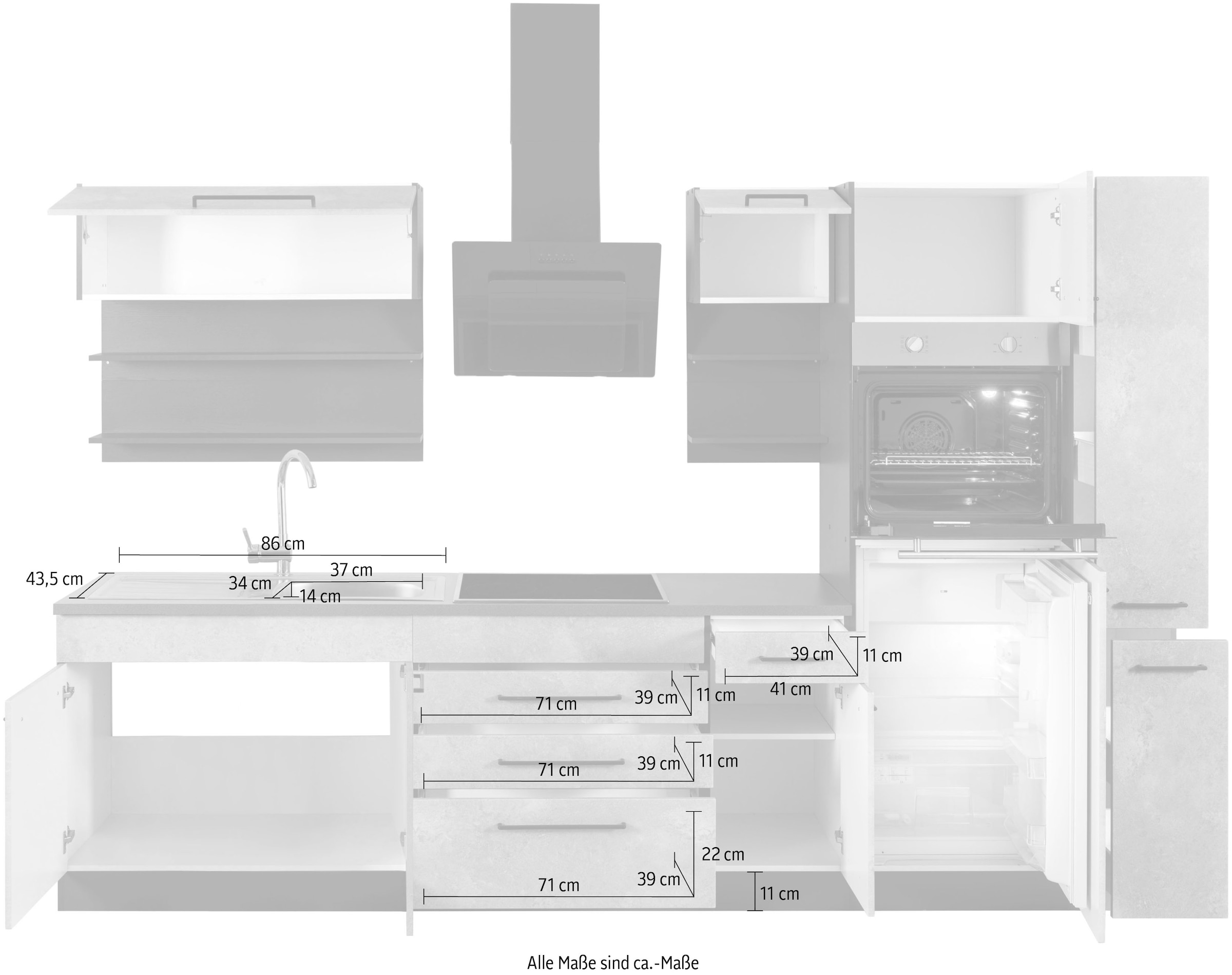 HELD MÖBEL Metallgriffe, 320 Küchenzeile schwarze Breite MDF Fronten ohne »Tulsa«, online bestellen cm, E-Geräte