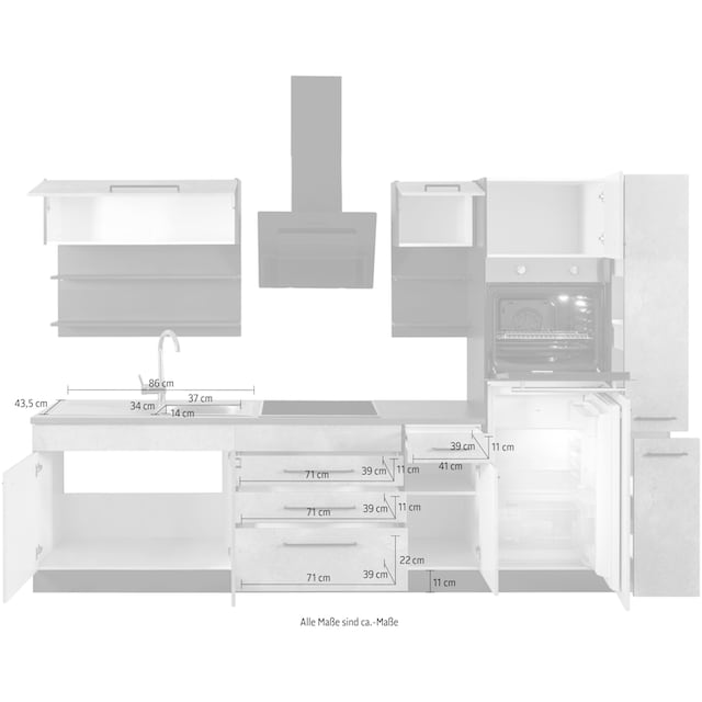HELD MÖBEL Küchenzeile »Tulsa«, ohne E-Geräte, Breite 320 cm, schwarze  Metallgriffe, MDF Fronten online bestellen