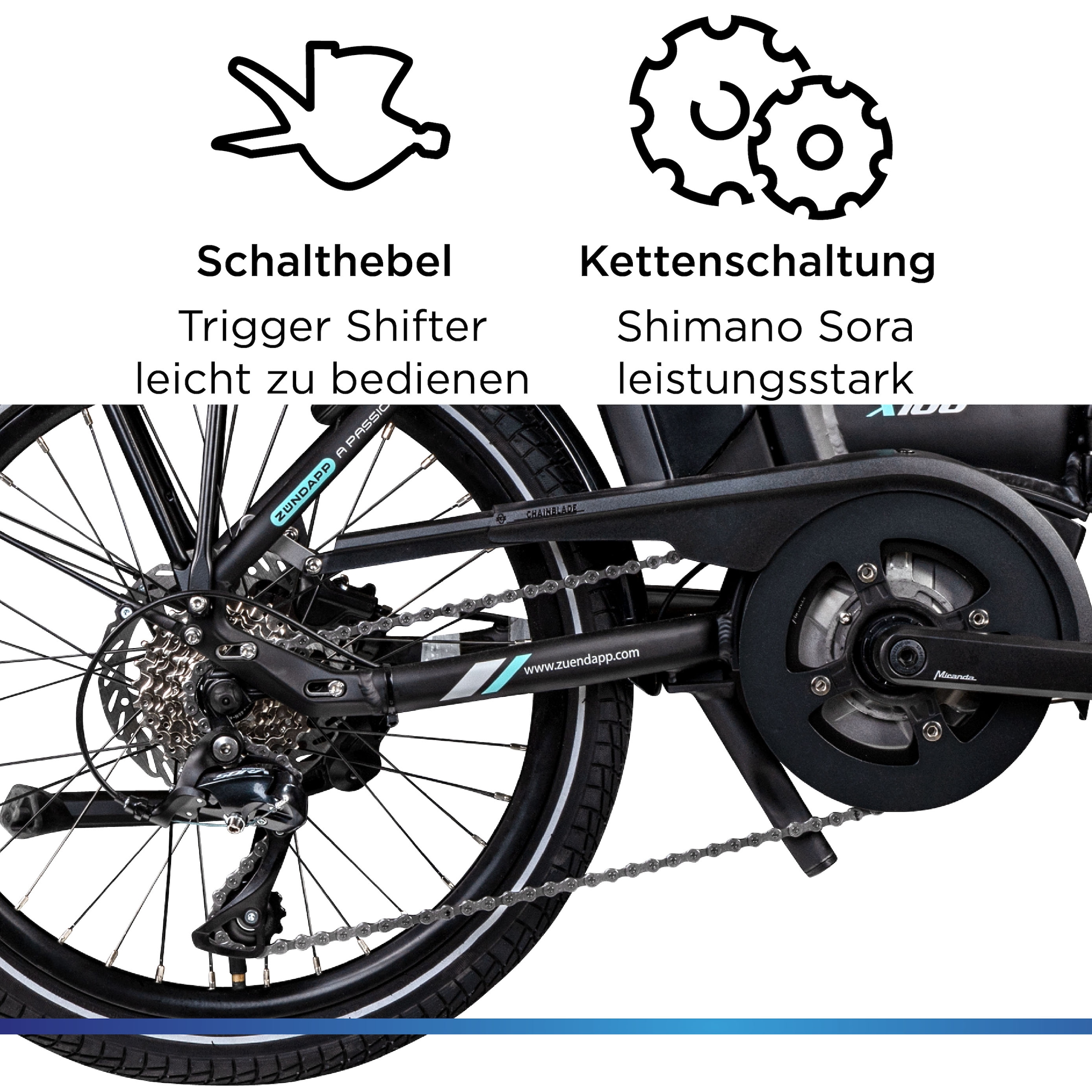 Zündapp E-Bike »X100«, 9 Gang, Shimano, Sora, Mittelmotor 250 W, Pedelec, Elektrofahrrad für Damen u. Herren