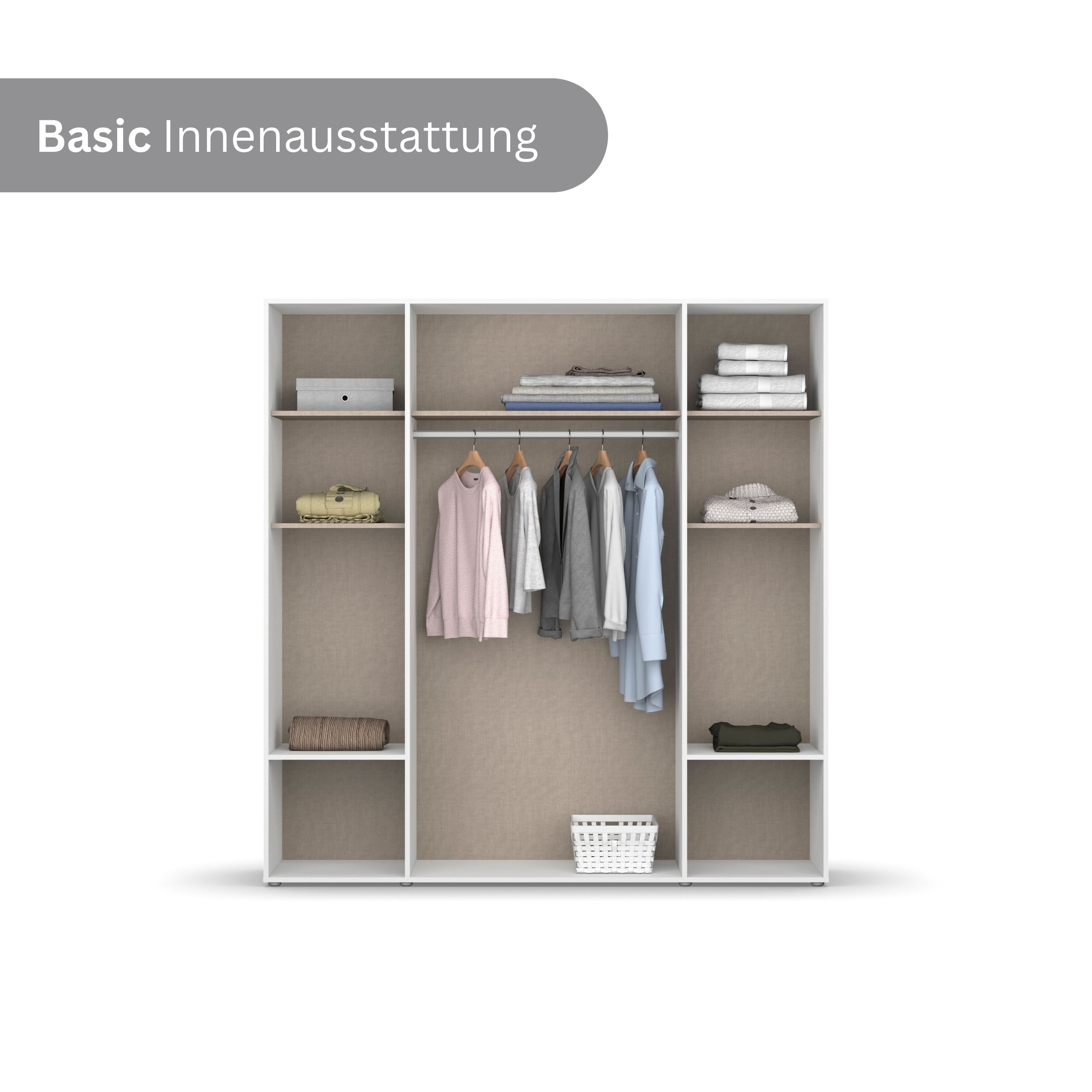 rauch Drehtürenschrank »Kleiderschrank Schrank Garderobe Wäscheschrank VOYAGER«, (in 3 verschiedenen Ausstattungen BASIC/CLASSIC/PREMIUM), mit modernen Griffen in Graumetallic, inkl. Schubkästen und Spiegel
