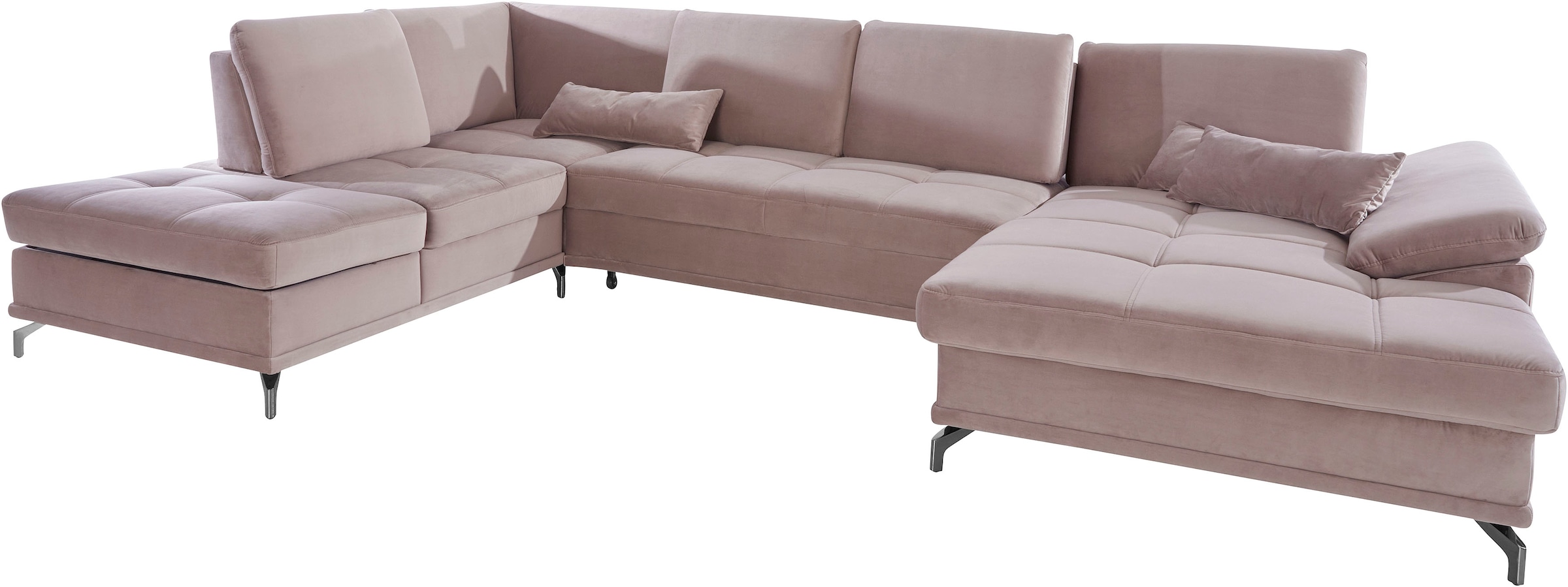 Places of Style Wohnlandschaft »Costello U-Form, B: 363 cm mit Sitztiefen-, Armteilverstellung &«, 3 Nierenkissen, optional Bettfunktion & Bettkasten