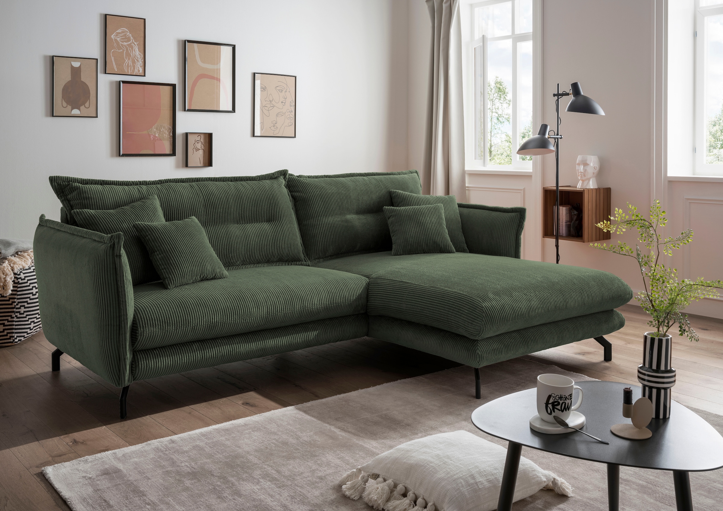 Home affaire Ecksofa »LAVA Breite 255 cm, modern und elegant, aktuelle Kissenoptik, L-Form« Armlehnen verstellbar