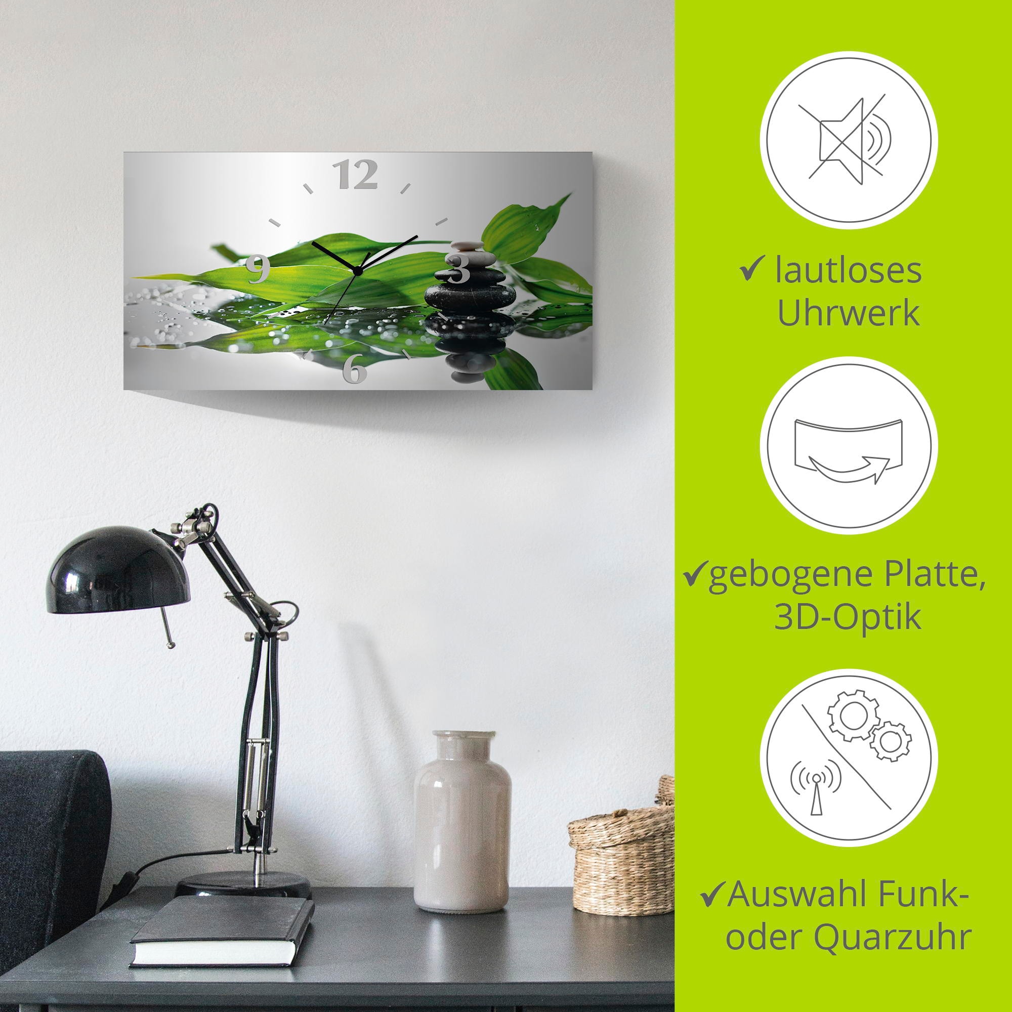 Artland Wanduhr »Spa mit Steinen und Bambus« 3D Optik gebogen, mit Quarz- oder Funkuhrwerk, versch. Größen