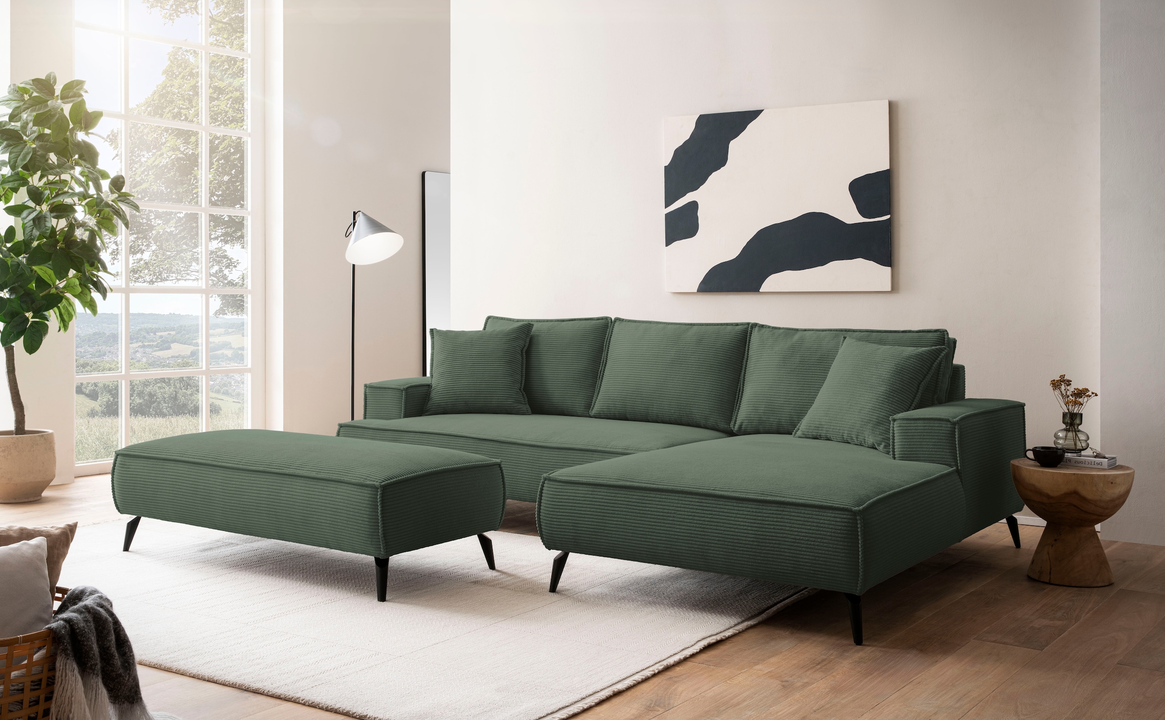 andas Ecksofa »TVINNU, L-Form in Cord, Sofa«, wahlweise Recamiere rechts/links, schwarze Füße, bequemer Sitzkomfort