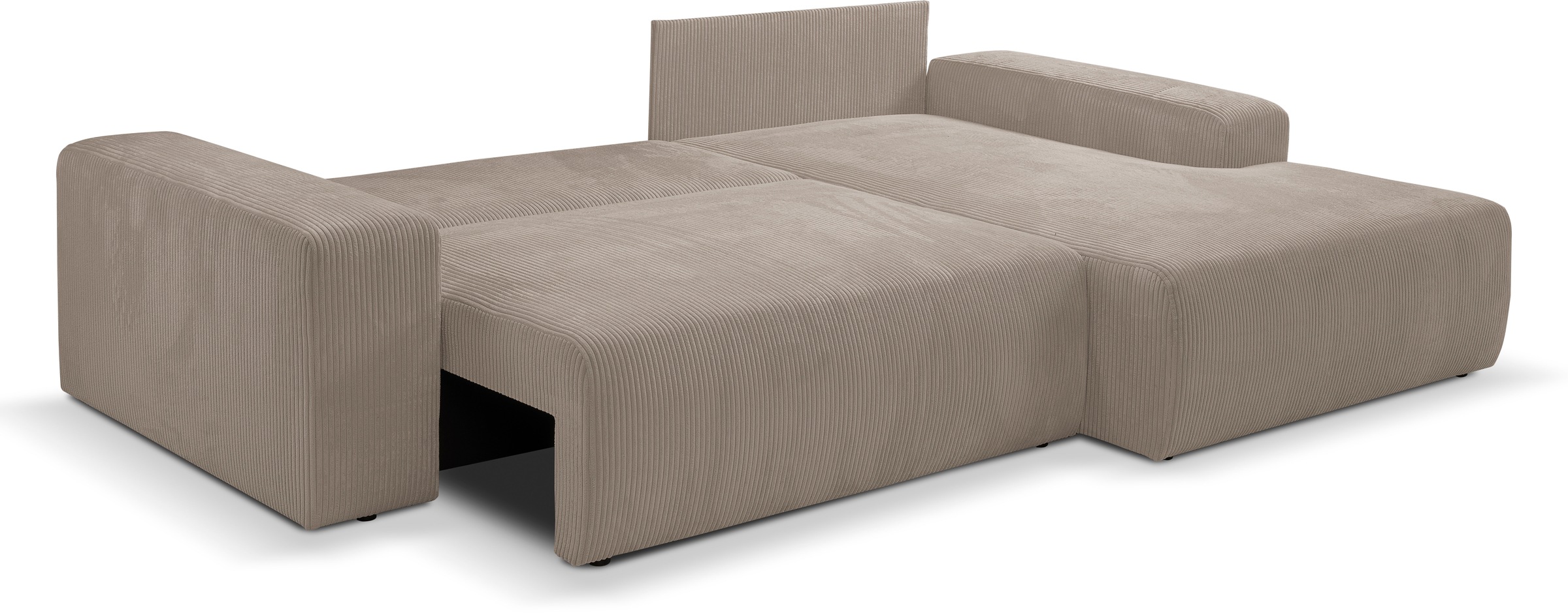 WERK2 Ecksofa »Rotterdam-L, kuschelweicher Cord oder Breitcord, L-Form, Breite 267 cm«, Design Ecksofa mit Schlaffunktion & Bettkasten, Cord, Hellgrau/Beige