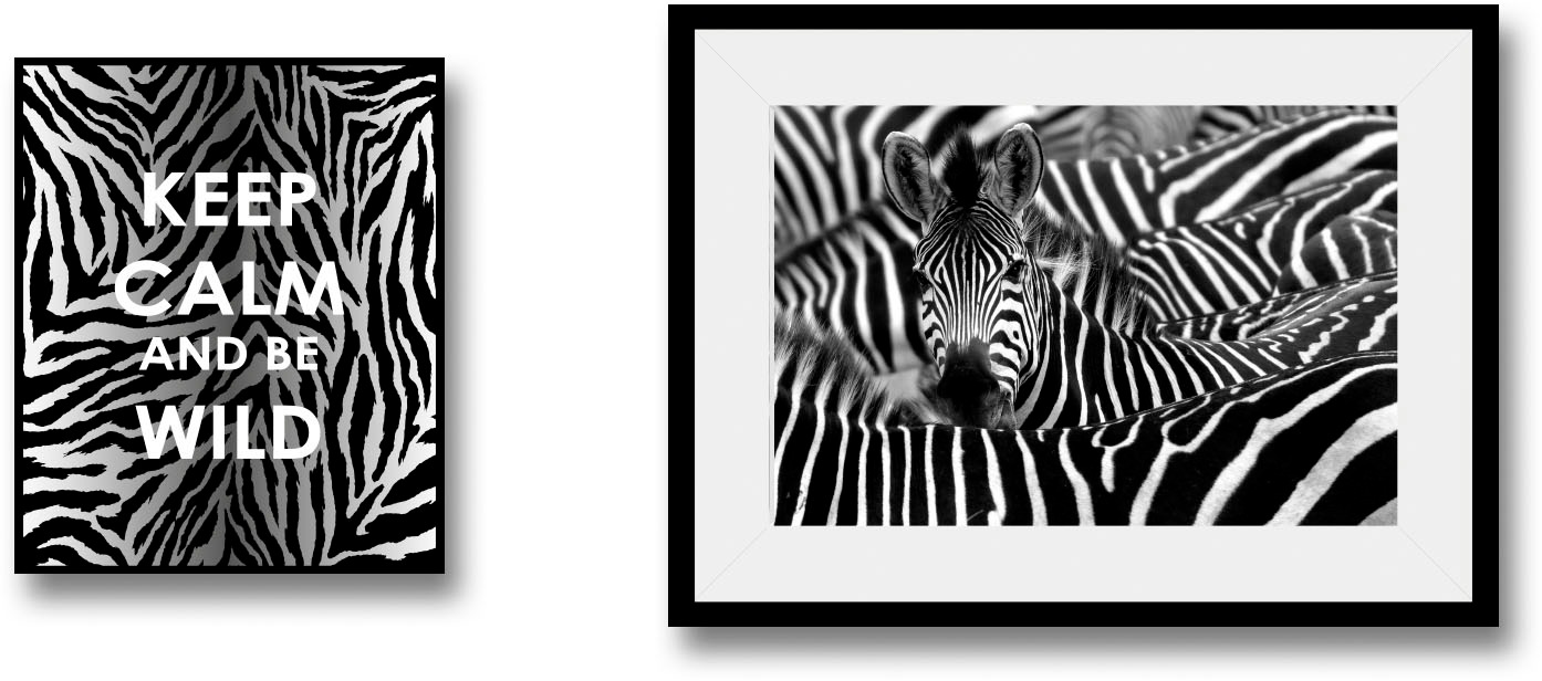 queence Bild »Zebra«, Abstrakt-Schwarz-Weiß-Schriftzug-Zebra Bilder-Zebras- günstig online kaufen