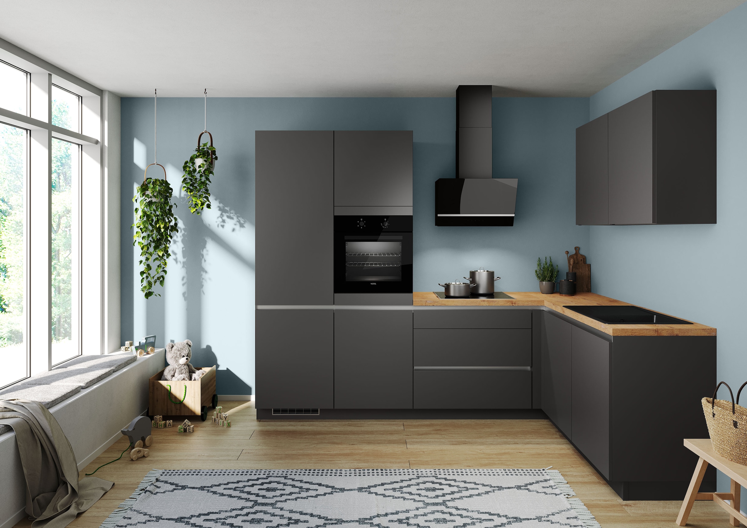 IMPULS KÜCHEN Winkelküche »"Dublin", Ausrichtung wählbar, Schubkästen mit Soft-Close,«, vormontiert, wahlweise mit E-Geräten, mit Vollauszug, Breite 460 cm
