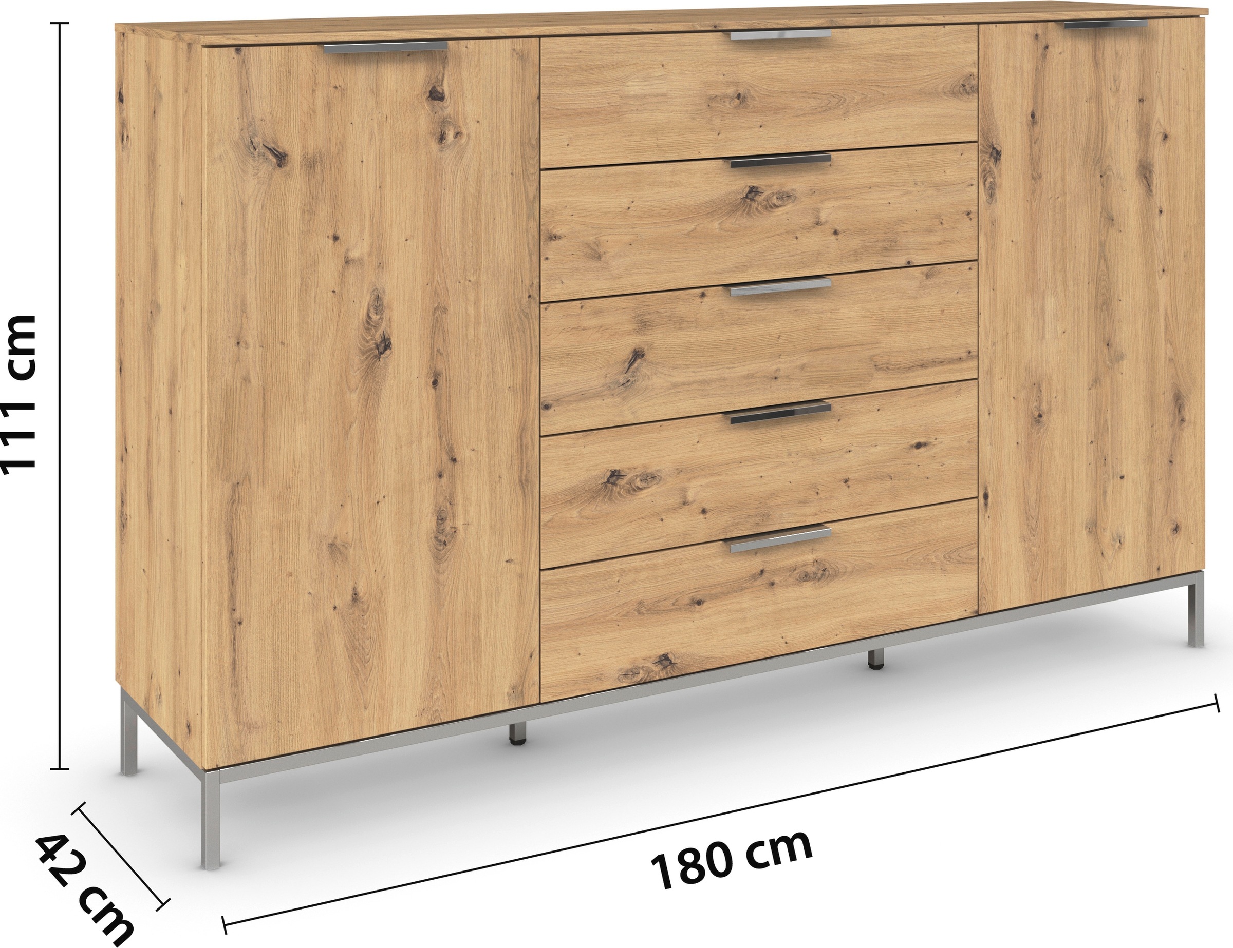 rauch Kombikommode »Kommode Türkommode Sideboard Kombikommode FLIPP«, (Breite 160/180 cm mit 4 Einlegeböden), 2-türig mit 5 Schubladen und Soft-Close-Funktion in zwei Breiten