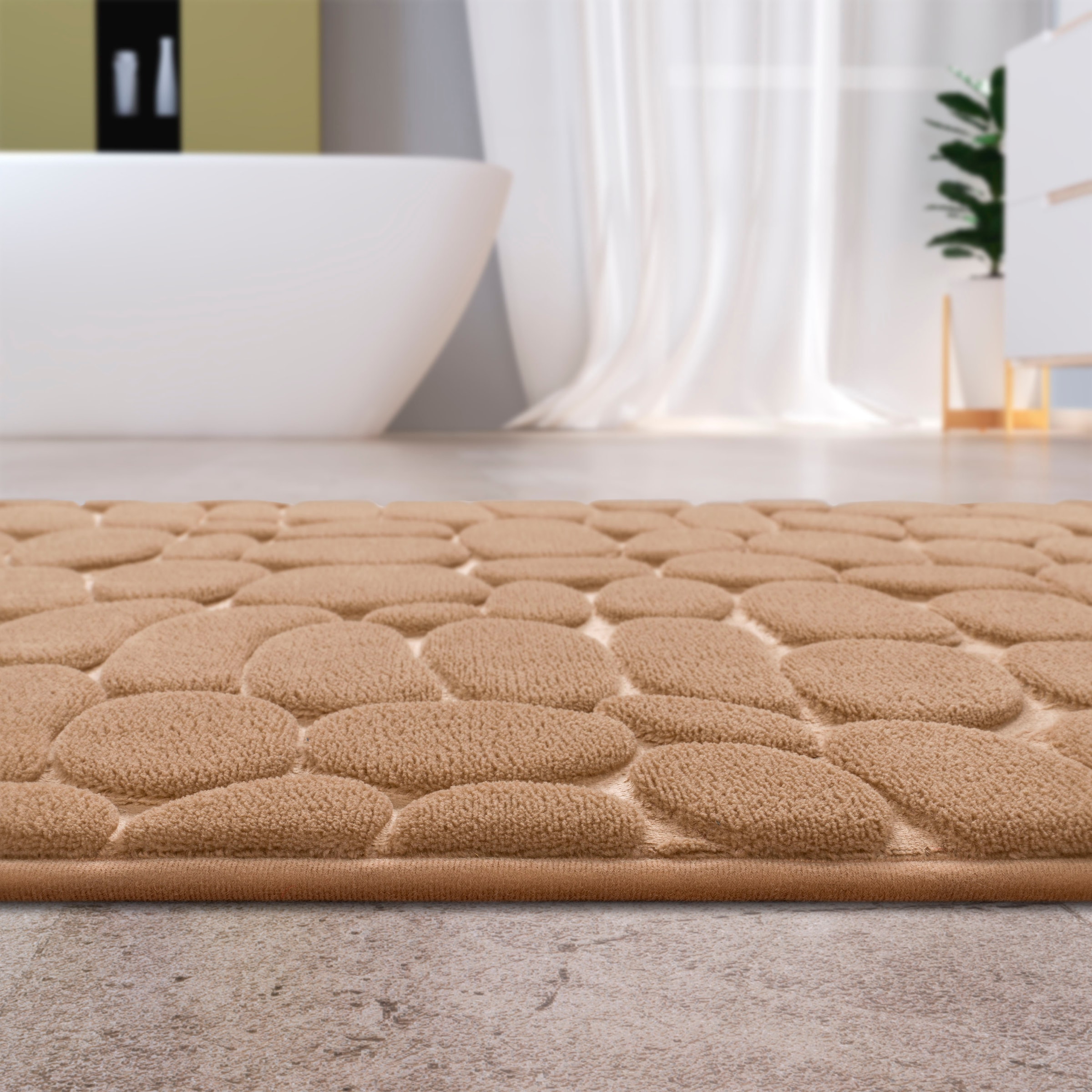 Paco Home Badematte »Corby 256«, Höhe 13 mm, fußbodenheizungsgeeignet, Badteppich, Uni Farben, Motiv Steine, Hoch-Tief Effekt
