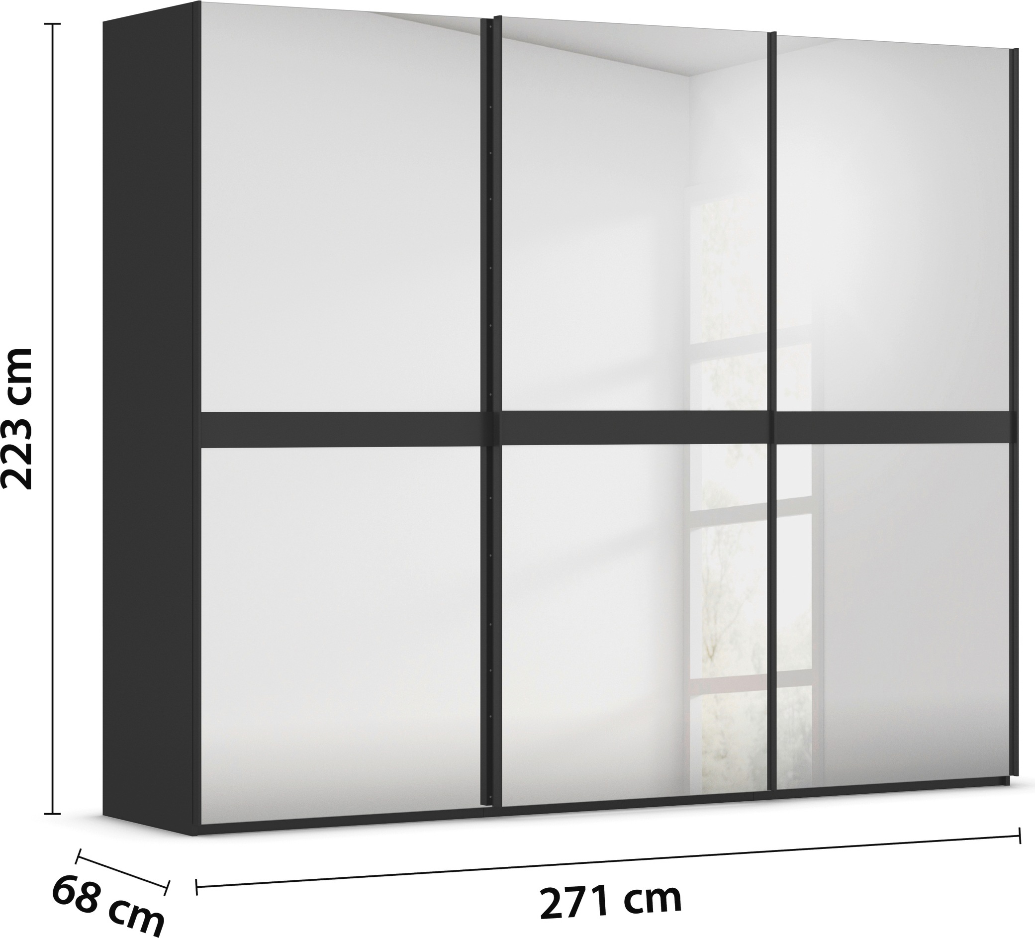 rauch Schwebetürenschrank »Kleiderschrank Schrank Garderobe Schlafzimmerschrank SCALE-LINE«, edle Optik mit Bauchbinde in Korpusfarbe Spiegelfront MADE IN GERMANY