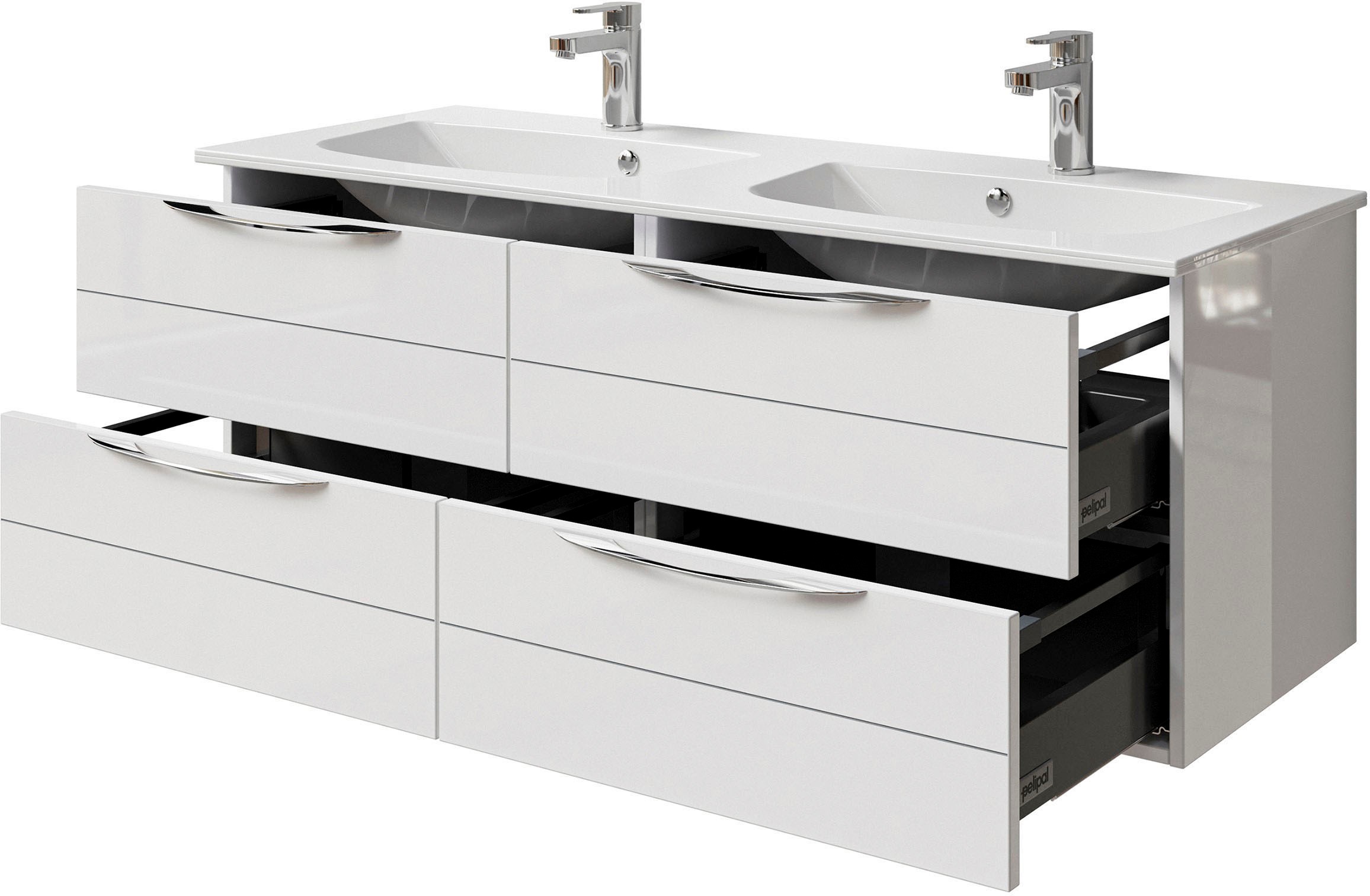 Saphir Waschtisch »Serie 6025 Mineralmarmor-Waschtisch mit Unterschrank, 132 cm breit«, Doppel-Waschplatz mit 4 Schubladen, hängend, verschiedene Ausführungen