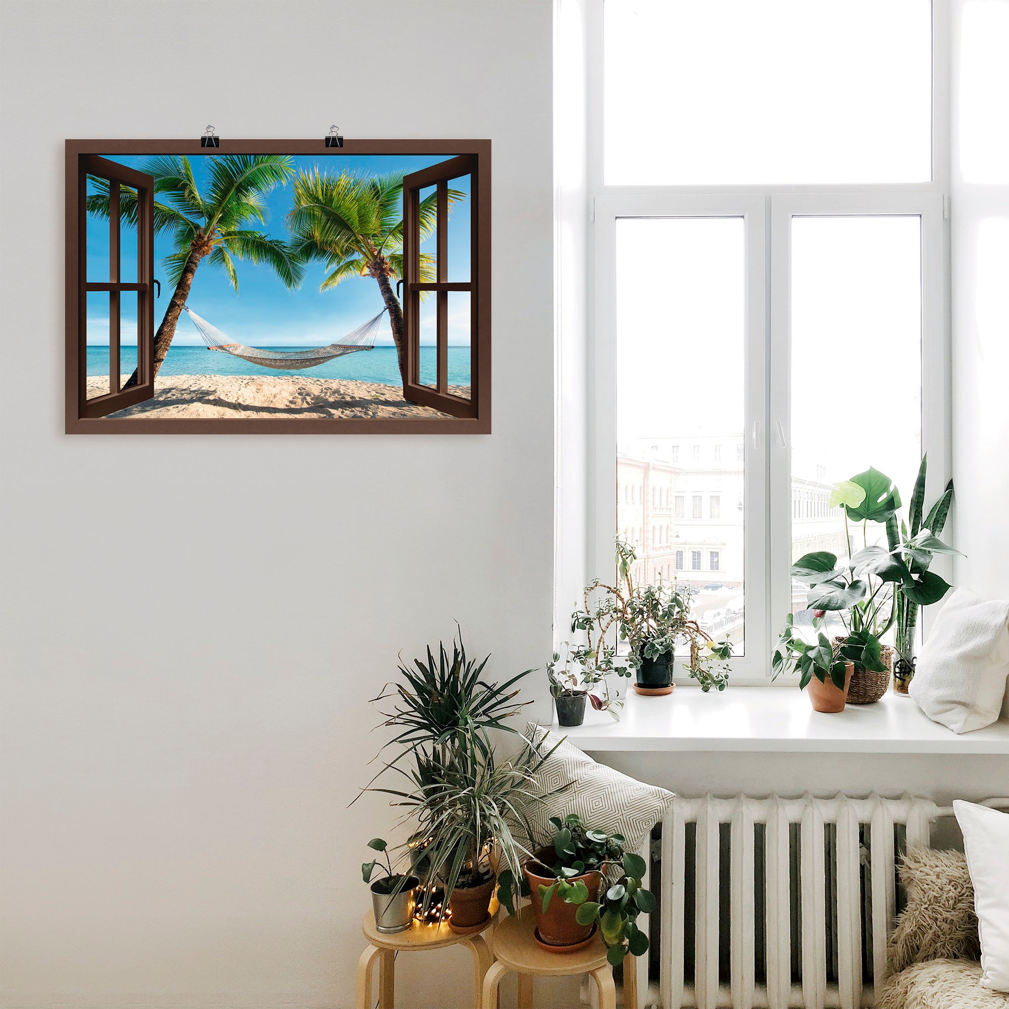 Artland Wandbild »Fensterblick Palmenstrand Karibik«, Amerika, (1 St.), als günstig online kaufen