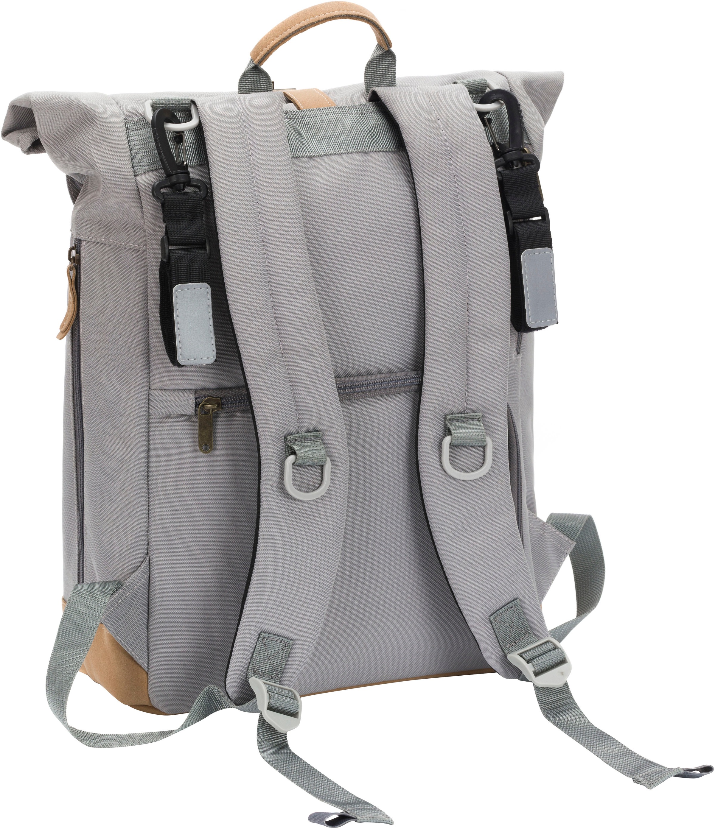 Fillikid Wickelrucksack »Rolltop Berlin grau«, Reflektoren, inkl. Wickeltunterlage
