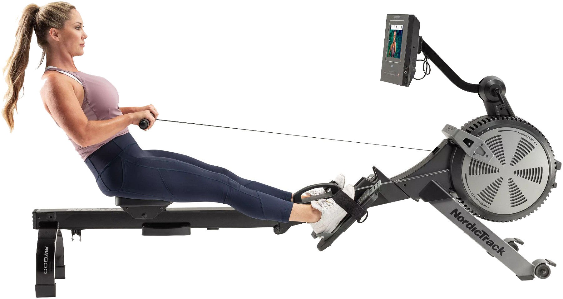 NordicTrack Rudergerät »NordicTrack RW600«, (iFIT-fähiger Rower mit schwenkbarem 7'' Touchscreen), Rudermaschine, 26 Widerstandsstufen, Magnetbremssystem