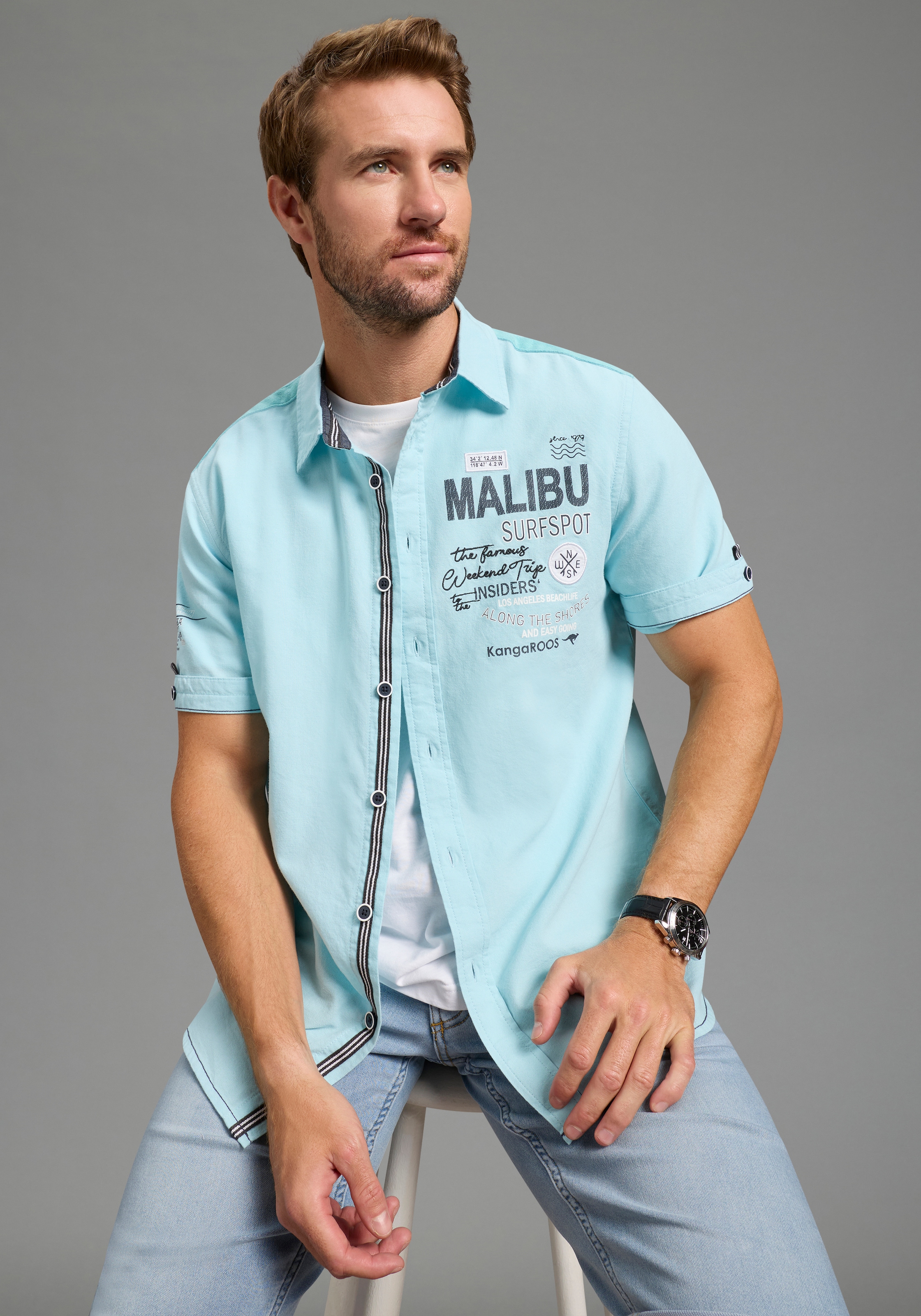 KangaROOS Kurzarmhemd Kurzarm, für Casualmode und Streetwear, aus Baumwolle