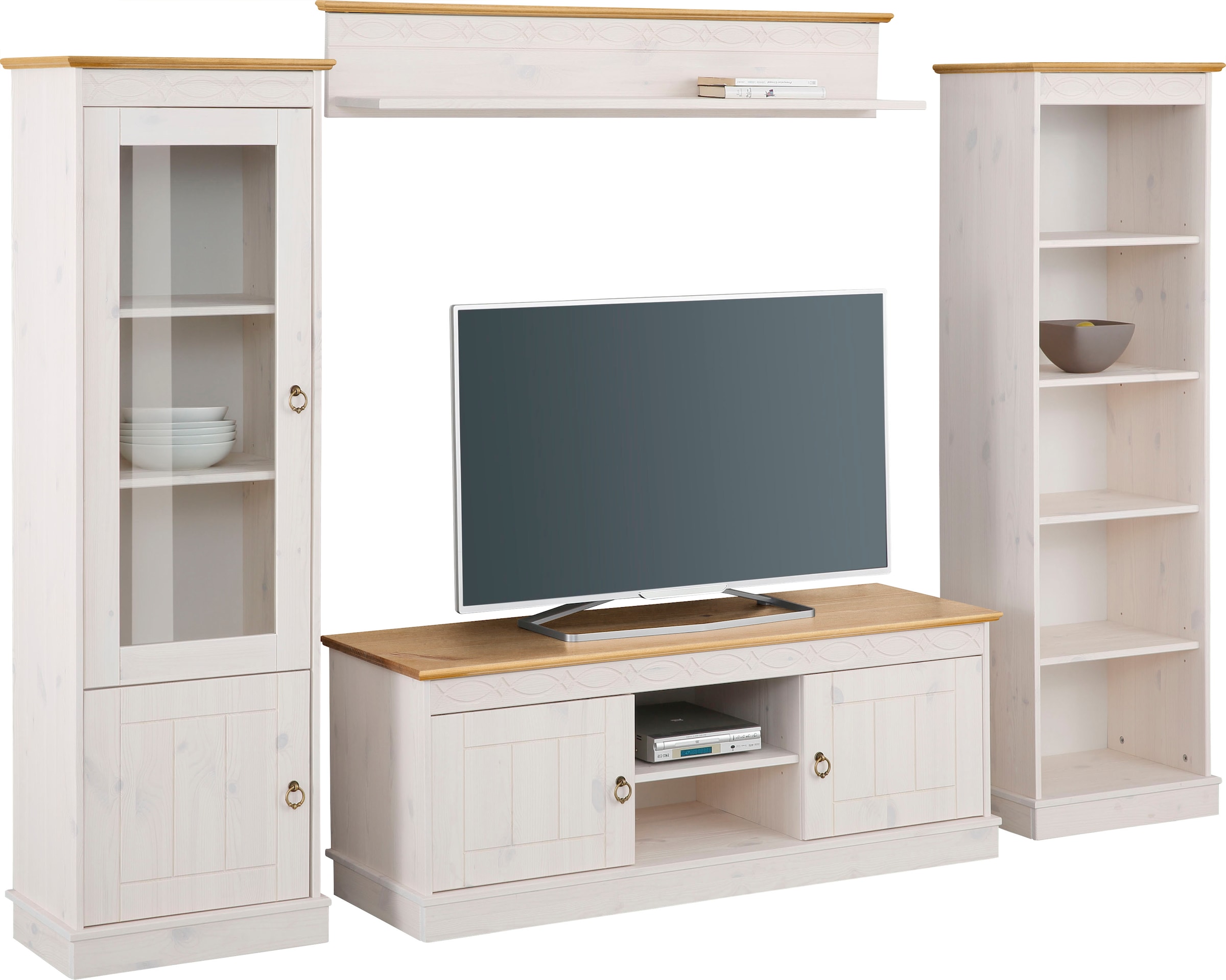 Home affaire Wohnwand »Indra«, (Set, 4 St.), 4-teiliges Set: Vitrine, Lowbo günstig online kaufen