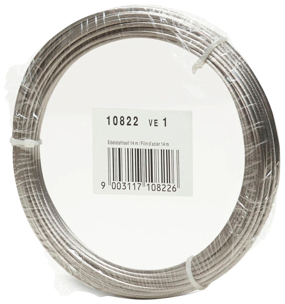 Windhager Drahtseil, zur Montage von Sonnensegeln für Seilspannmarkisen, L: 14 m, Ø: 2 mm