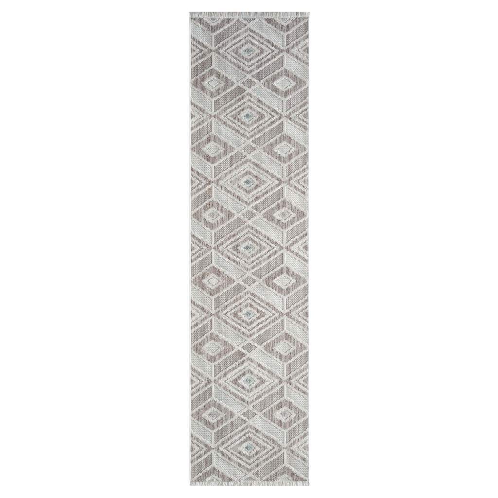 Carpet City Teppich »LINDO 8875«, rechteckig, 11 mm Höhe, Kurzflor, Hochtief-Muster/ 3D-Effekt, Fransen, Boho-Stil, Wohnzimmer