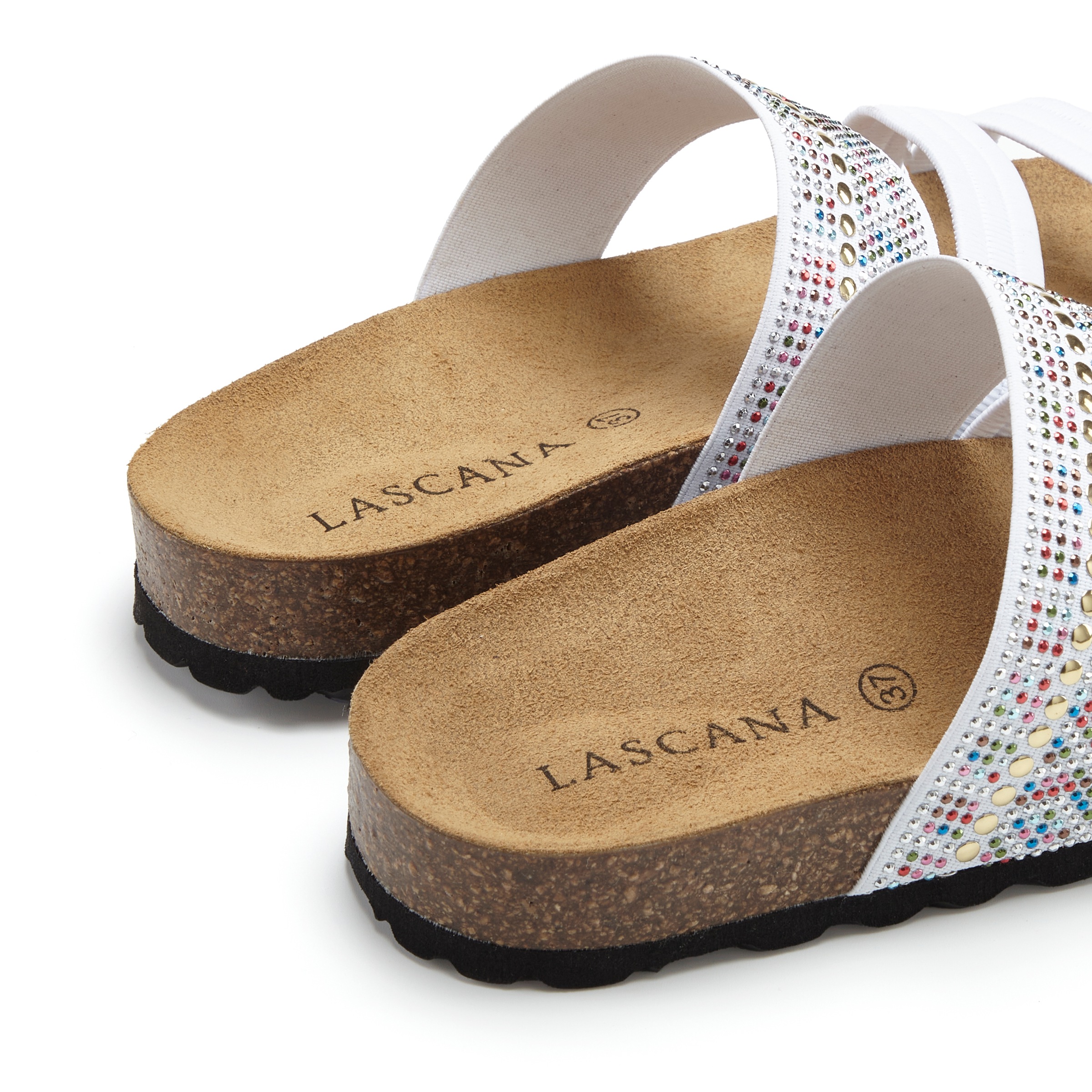 LASCANA Pantolette »Mule, Sandale, offener Schuh, Sommerschuh,«  mit Komfortkorkfußbett aus Leder und elastischen Riemen