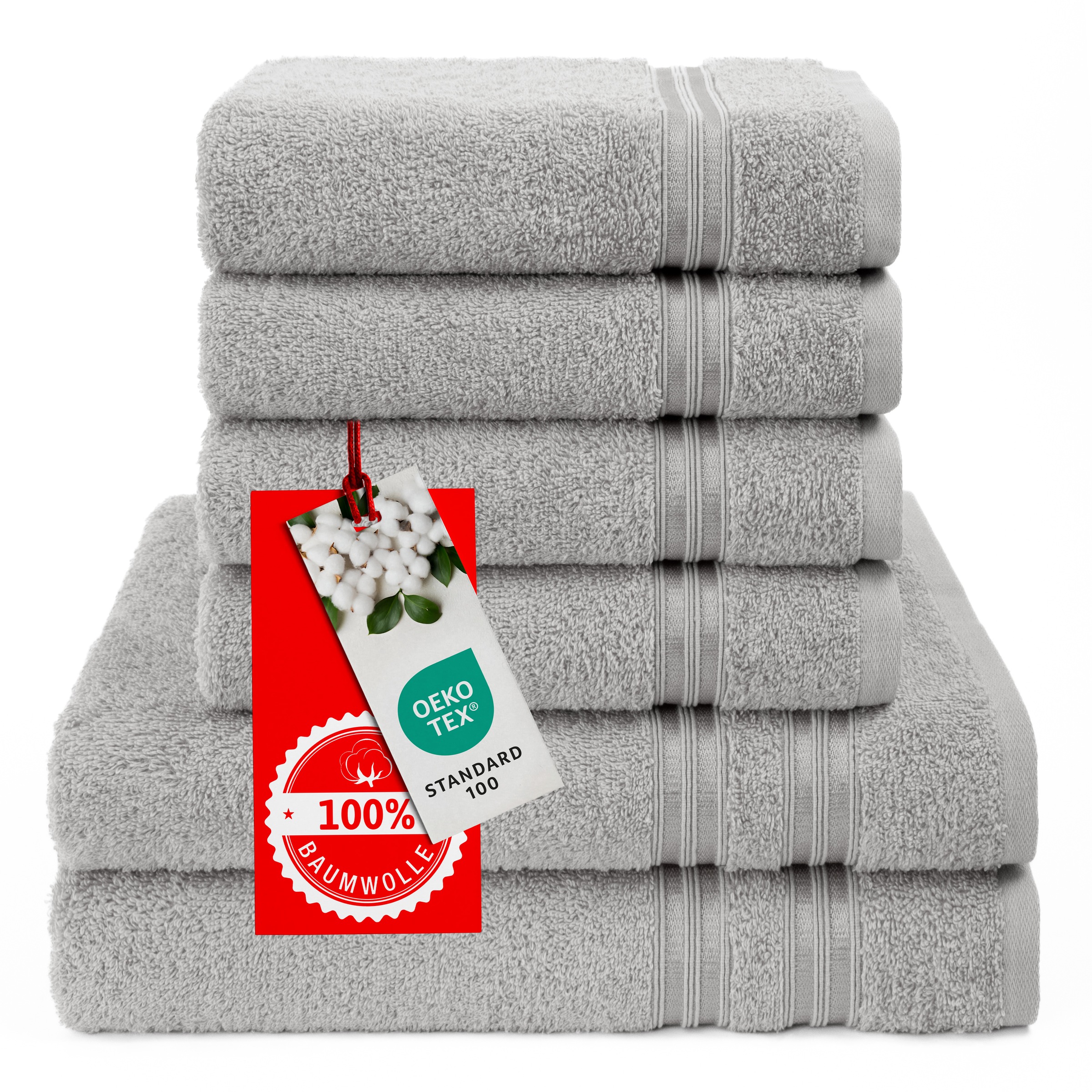 HAMMETEX Handtuch Set »6-teiliges Handtuch Set, 100% Baumwolle, Weich & Saugstark«, Set, 6 tlg., Frottier, mit Bordüre, einfarbig, weich