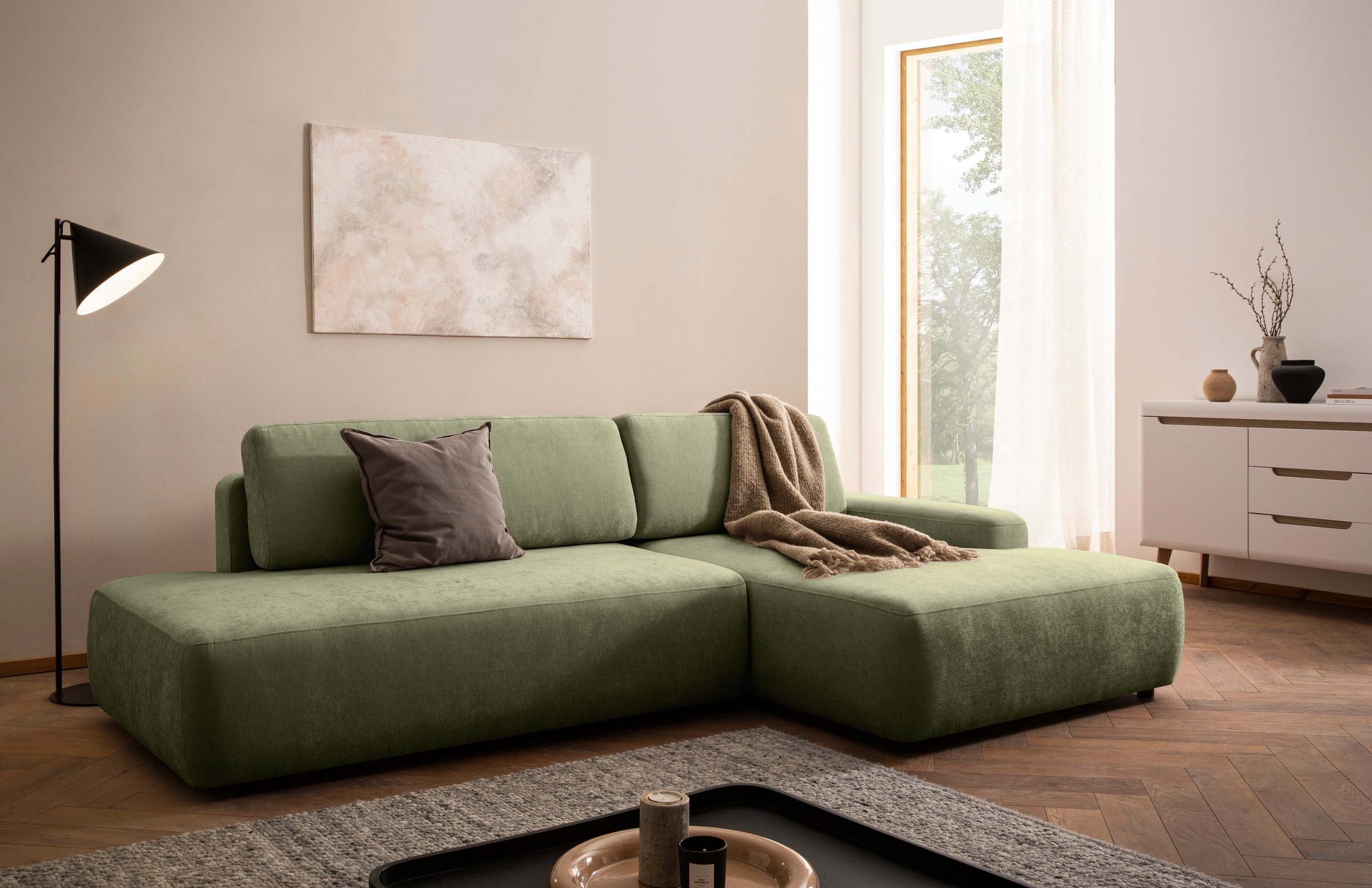 Home affaire Ecksofa »TORGE, Schlafsofa Cord, Samtvelours u. Strukur fein, günstig online kaufen