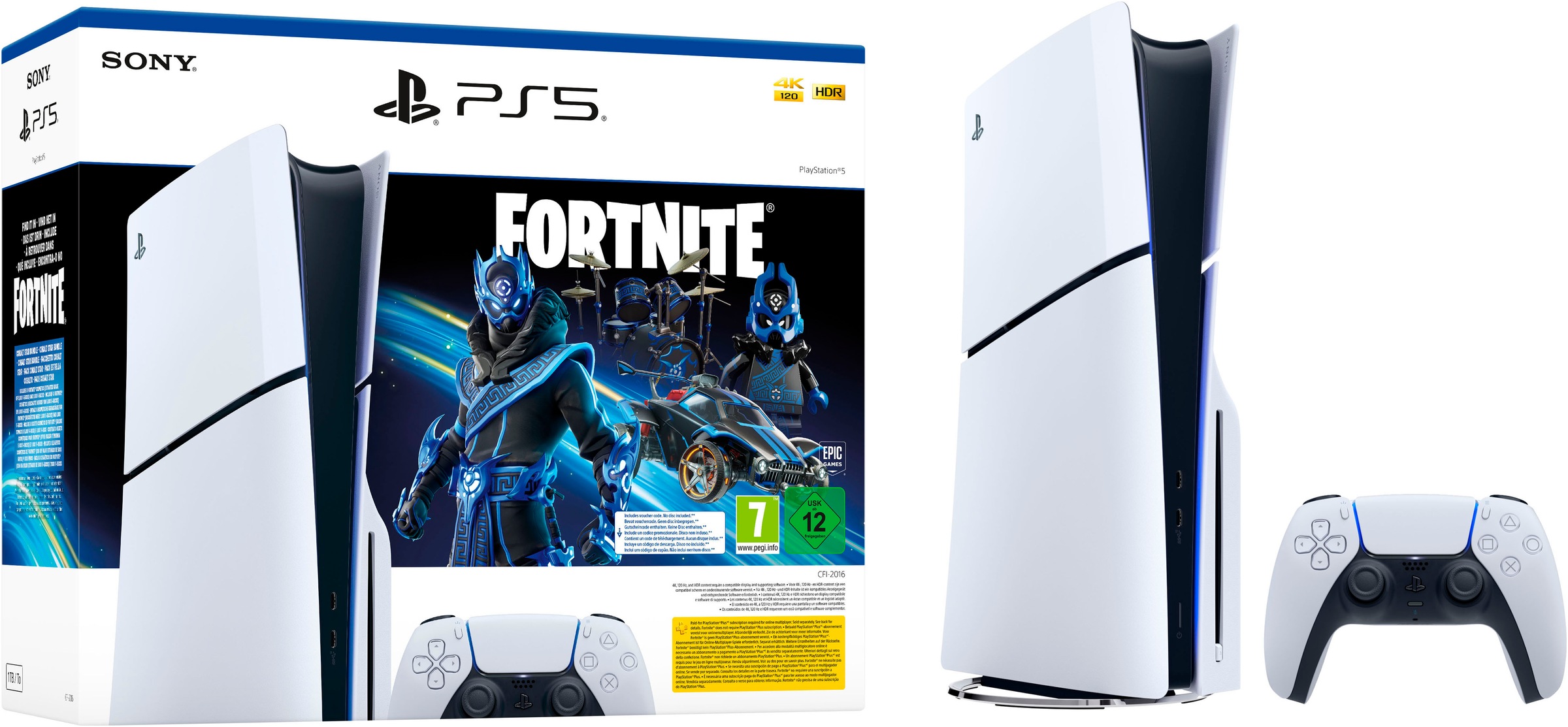 PLAYSTATION 5 Spielekonsole »Disk Edition (Slim) – Fortnite Cobalt Star Bundle« 1.000 GB 1 TB weiß/schwarz Mit dem integrierten, 1 TB großen...