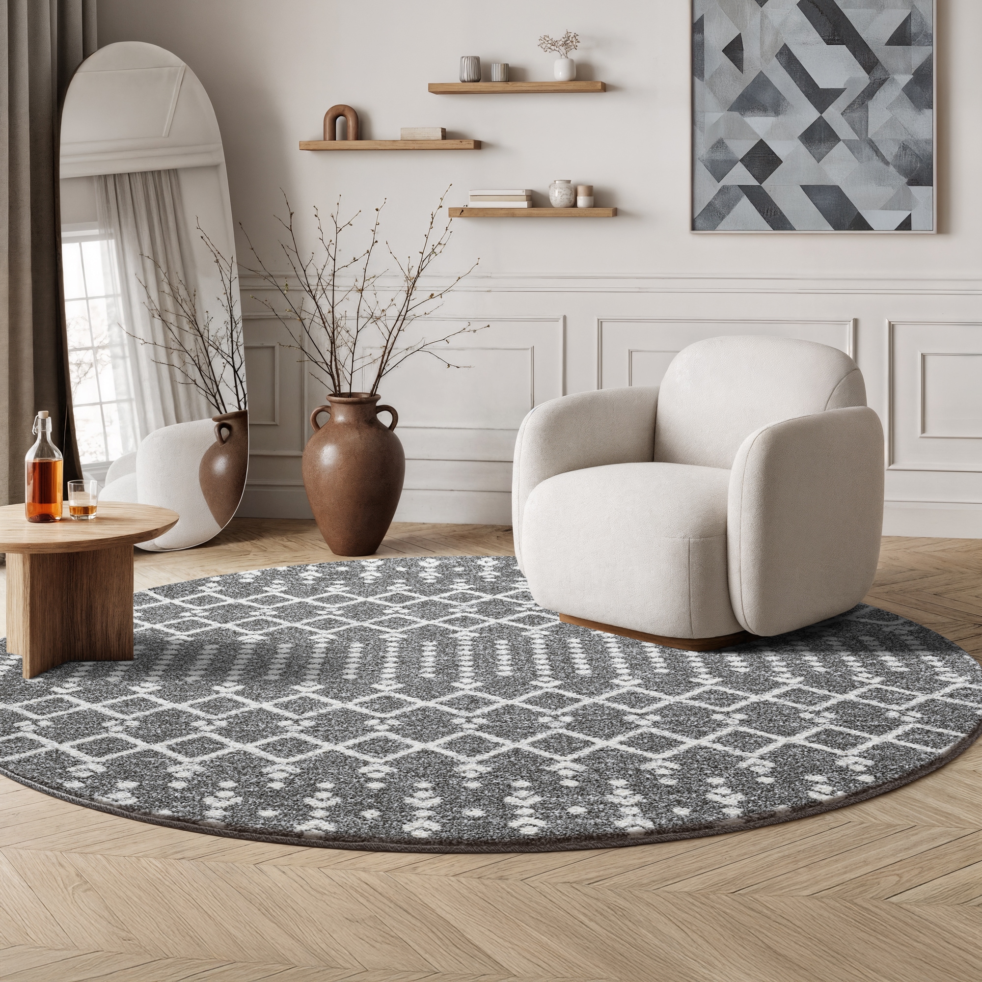 Sanat Teppich »Boho 8203« rund 10 mm Höhe Kurzflor, robust, Boho, Scandic, günstig online kaufen