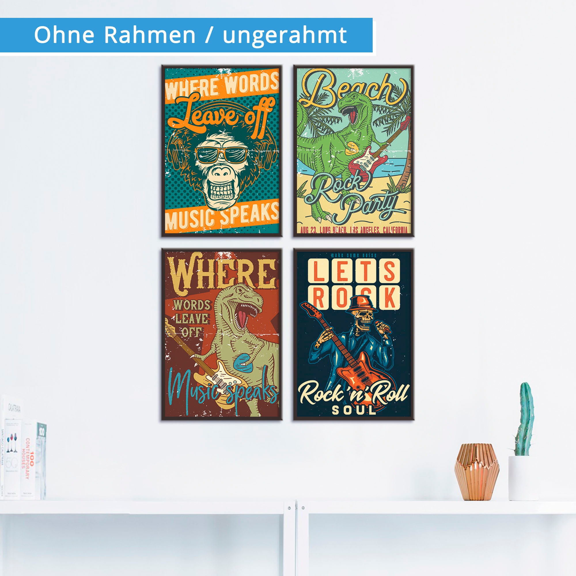 Artland Poster »Musik spricht«, Sprüche & Texte, (4 St.), Poster, Wandbild, Bild, Wandposter