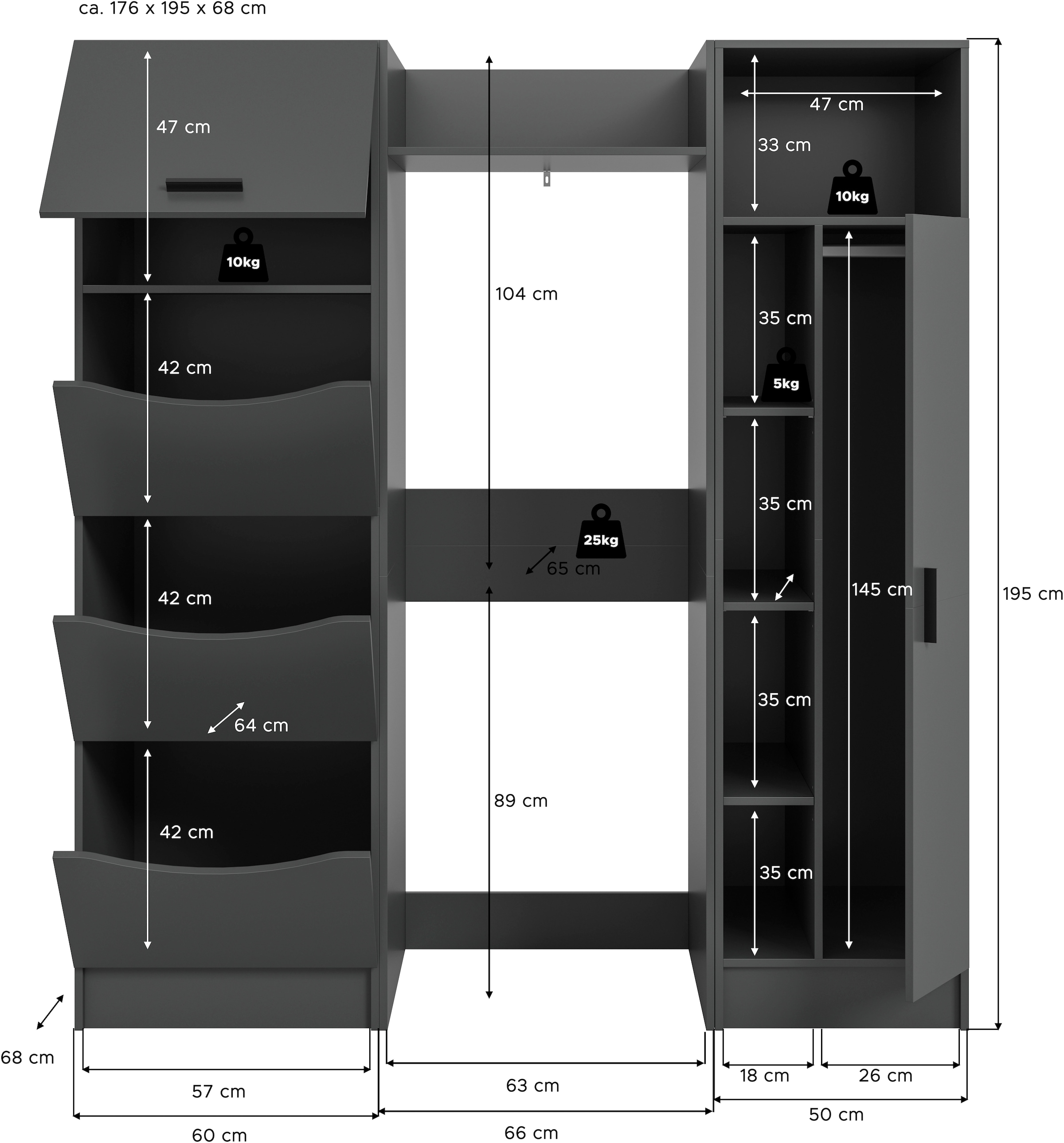welltime Badmöbel-Set »FALAS, TOPSELLER!, 3-teilig, Hauswirtschaftsraum Set, Breite 176 cm«, (Set, 3 St., 1x Wäscheschrank, 1x Waschmaschinenumbauschrank, 1x Mehrzweckschrank), Kombination, Waschmaschinenumbau, Waschmaschinenschrank, Wäschekammer
