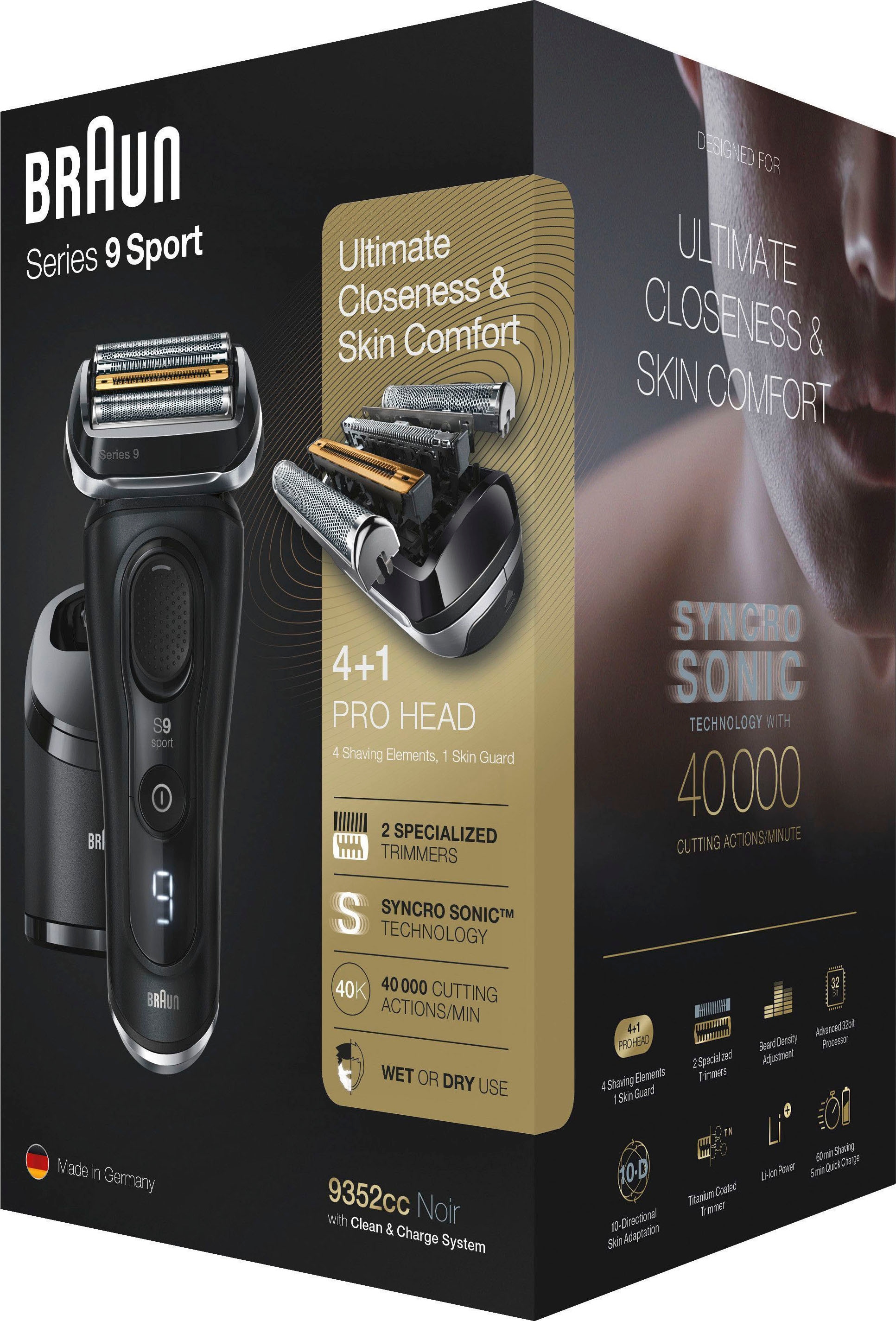 Braun Elektrorasierer »Series 9 Sport 9352cc«, Reinigungsstation, Wet&Dry, 4+1 Scherkopf
