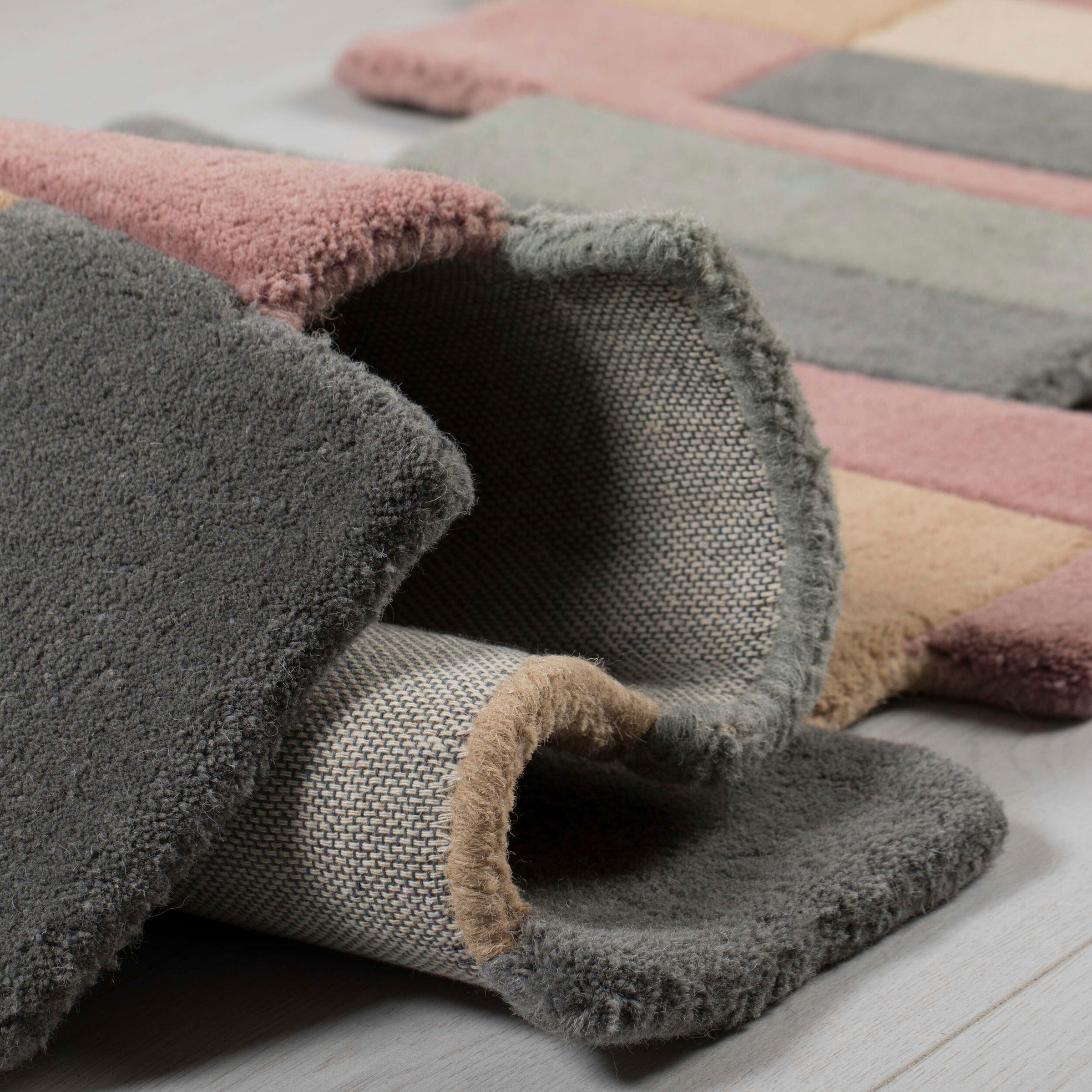 FLAIR RUGS Wollteppich »Abstract Collage«, rechteckig, 11 mm Höhe, 100% Wolle, Karo Design, Patchwork, modern, mehrfarbig