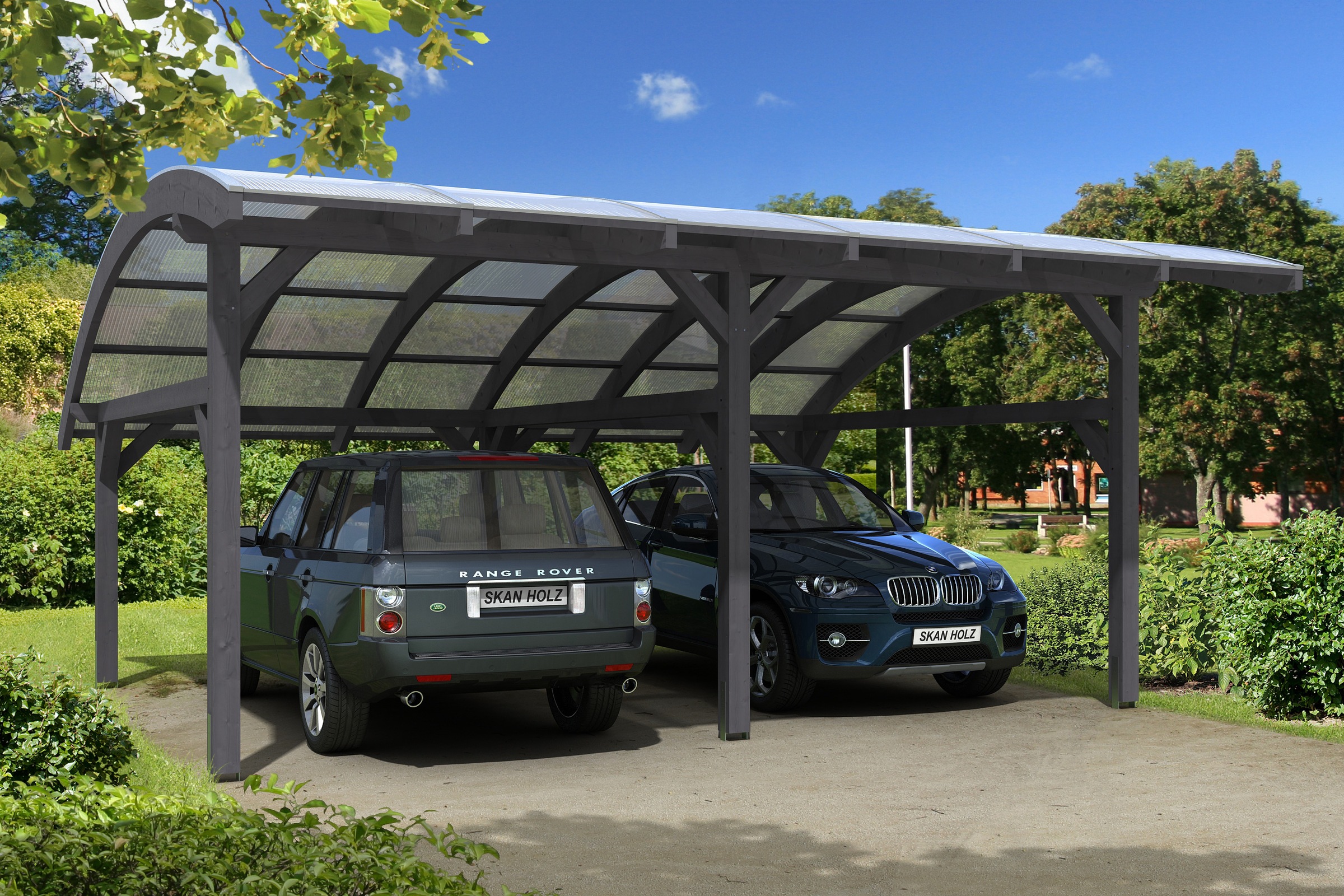 Skanholz Doppelcarport »Schwaben«, Leimholz-Fichte, 285 cm, Schiefergrau, 648x630cm