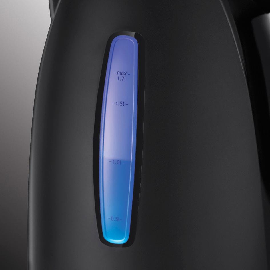 RUSSELL HOBBS Wasserkocher »Textures Plus+ 22591-70, Schwarz«, 1,7 l, 2400 W, blaue LED-Beleuchtung, Schnellkochfunktion, Perfect-pour, Kalkfilter
