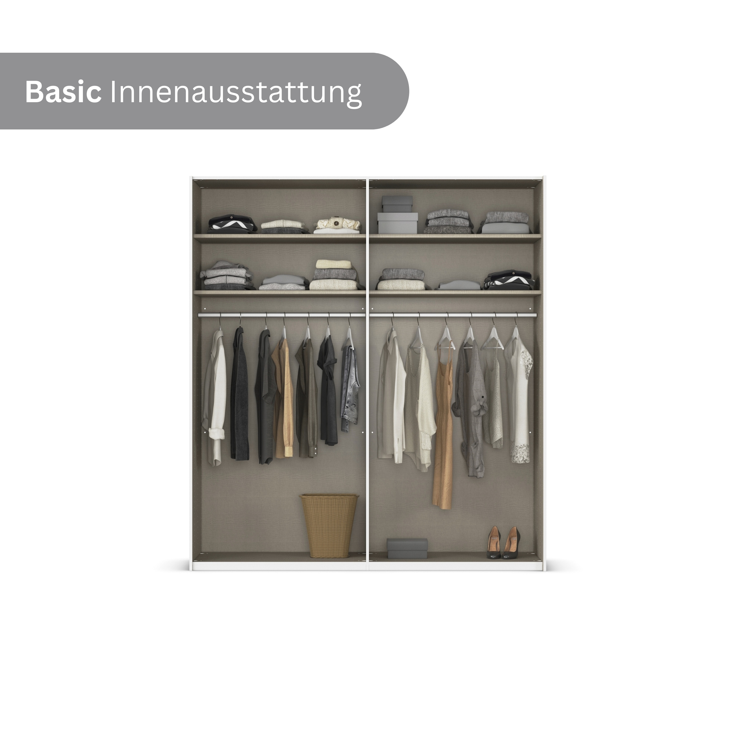 rauch Schwebetürenschrank »Kleiderschrank Schrank Garderobe Schlafzimmerschrank CONTIDO«, (in 3 verschiedenen Ausstattungen BASIC/CLASSIC/PREMIUM), aus hochwertigem Material in 6 Breiten 2 Griff-Farben MADE IN GERMANY