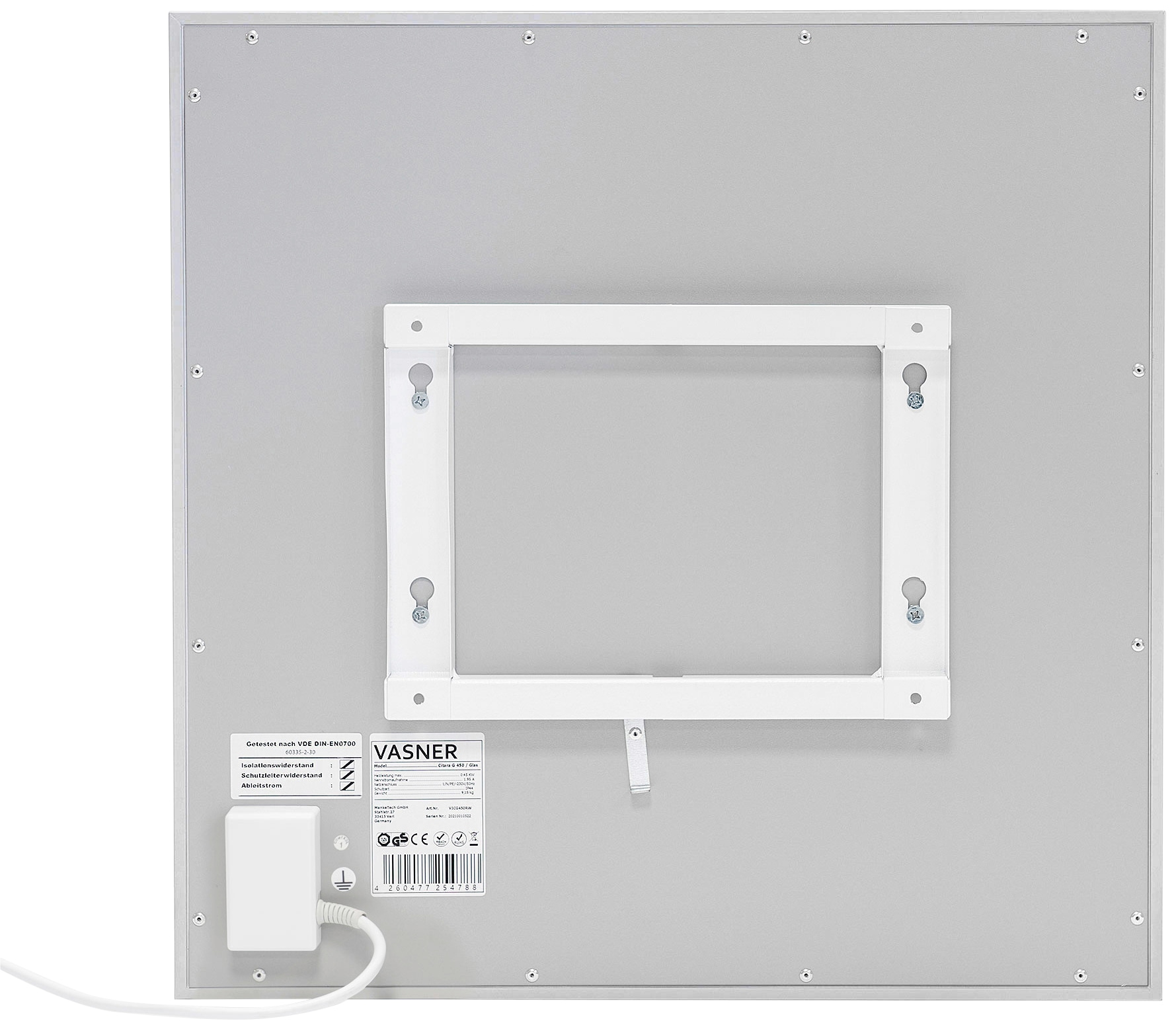 Vasner Infrarotheizung »Glas mit Rahmen grau, 700 W, Citara G«, Infrarot Glasheizung, IP44 Bad geeignet