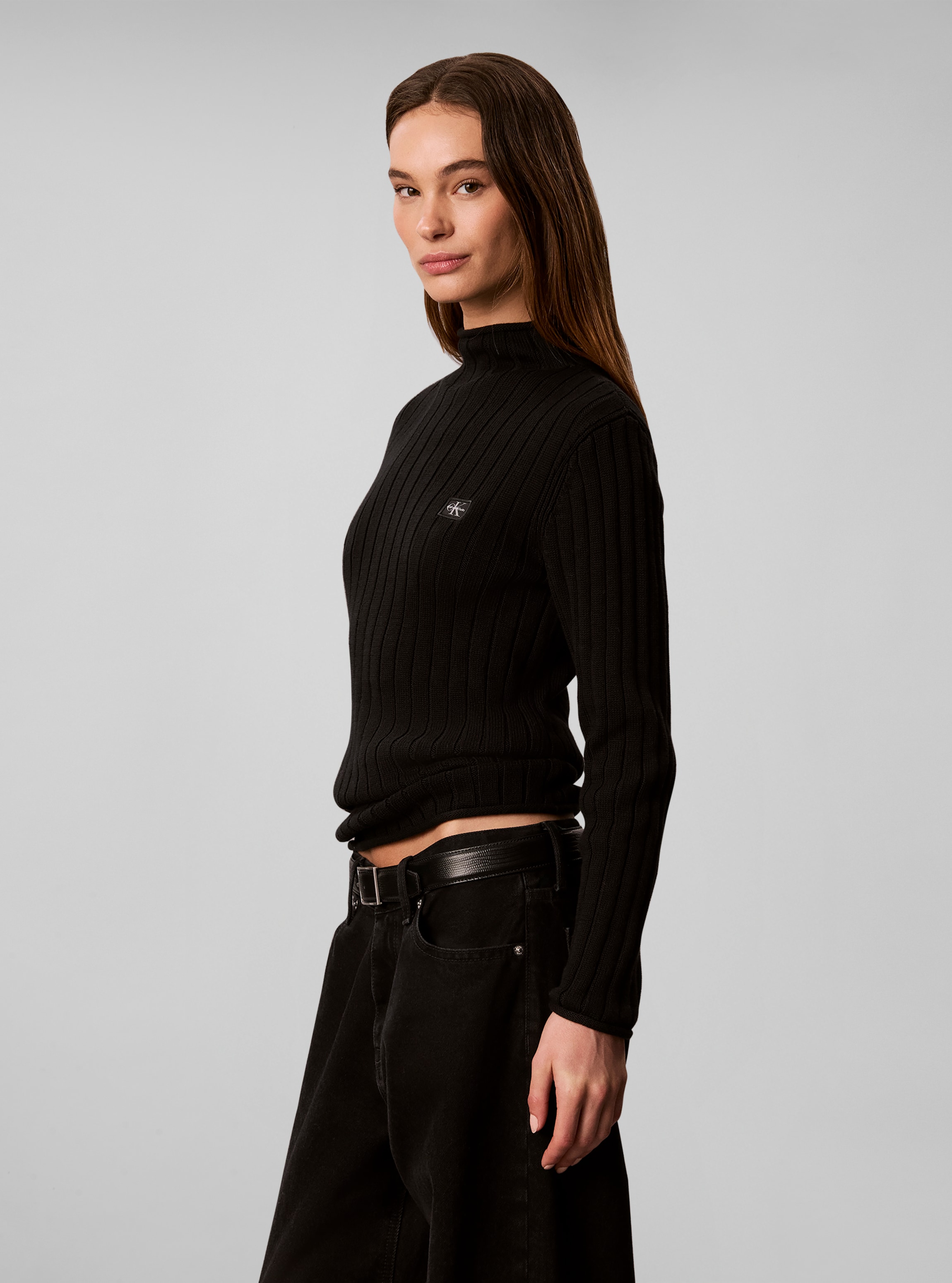 Calvin Klein Jeans »WOVEN LABEL T-NECK SWEATER« Regular fit mit Stehkragen