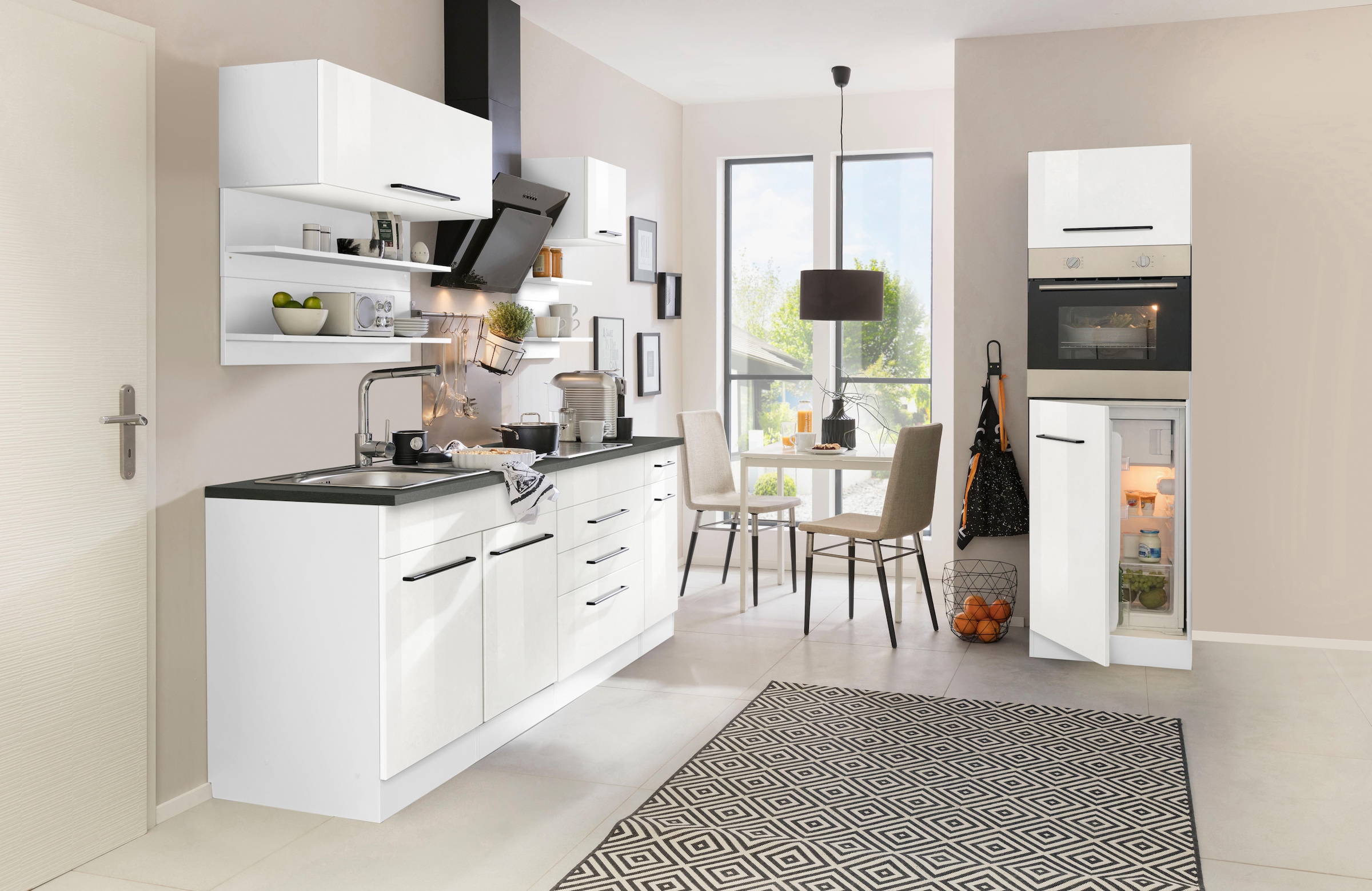 KOCHSTATION Küchenzeile »KS-Tulsa«, mit E-Geräten, Breite 290 cm, schwarze Metallgriffe, MDF Fronten