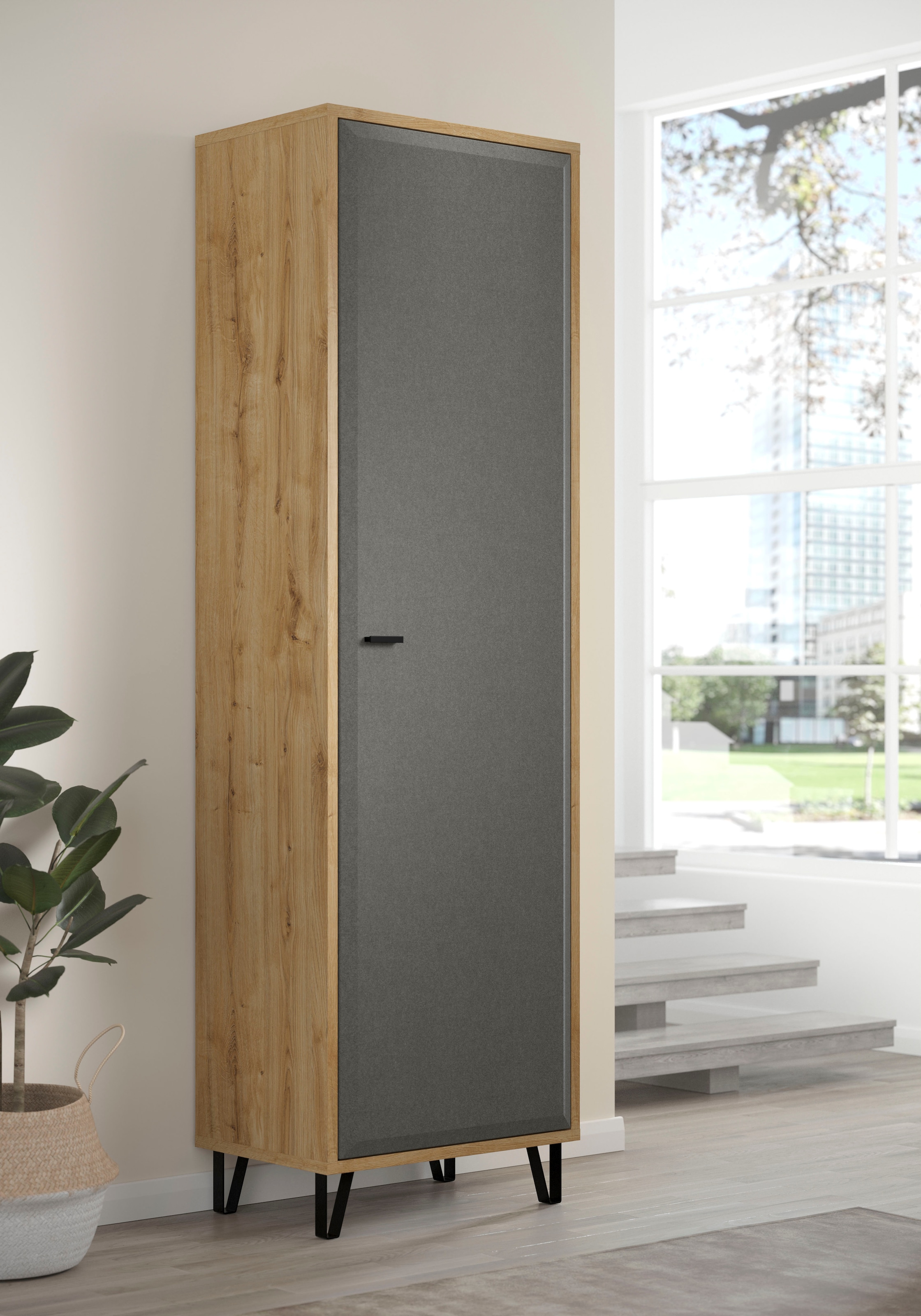 Places of Style Garderobenschrank »Belva«, (1 St.), Flurschrank mit 5 verstellbaren Böden und ausziehbarer Kleiderstange