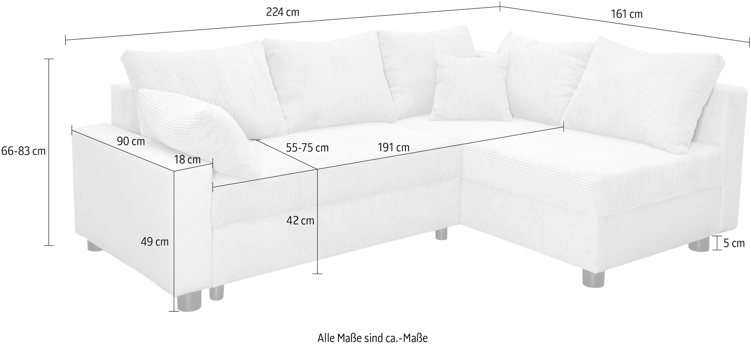 COLLECTION AB Ecksofa »30 Jahre Jubiläums-Modell Parma L-Form«, mit Schlaffunktion und Bettkasten, inklusive Kissen, Bonellfederkern