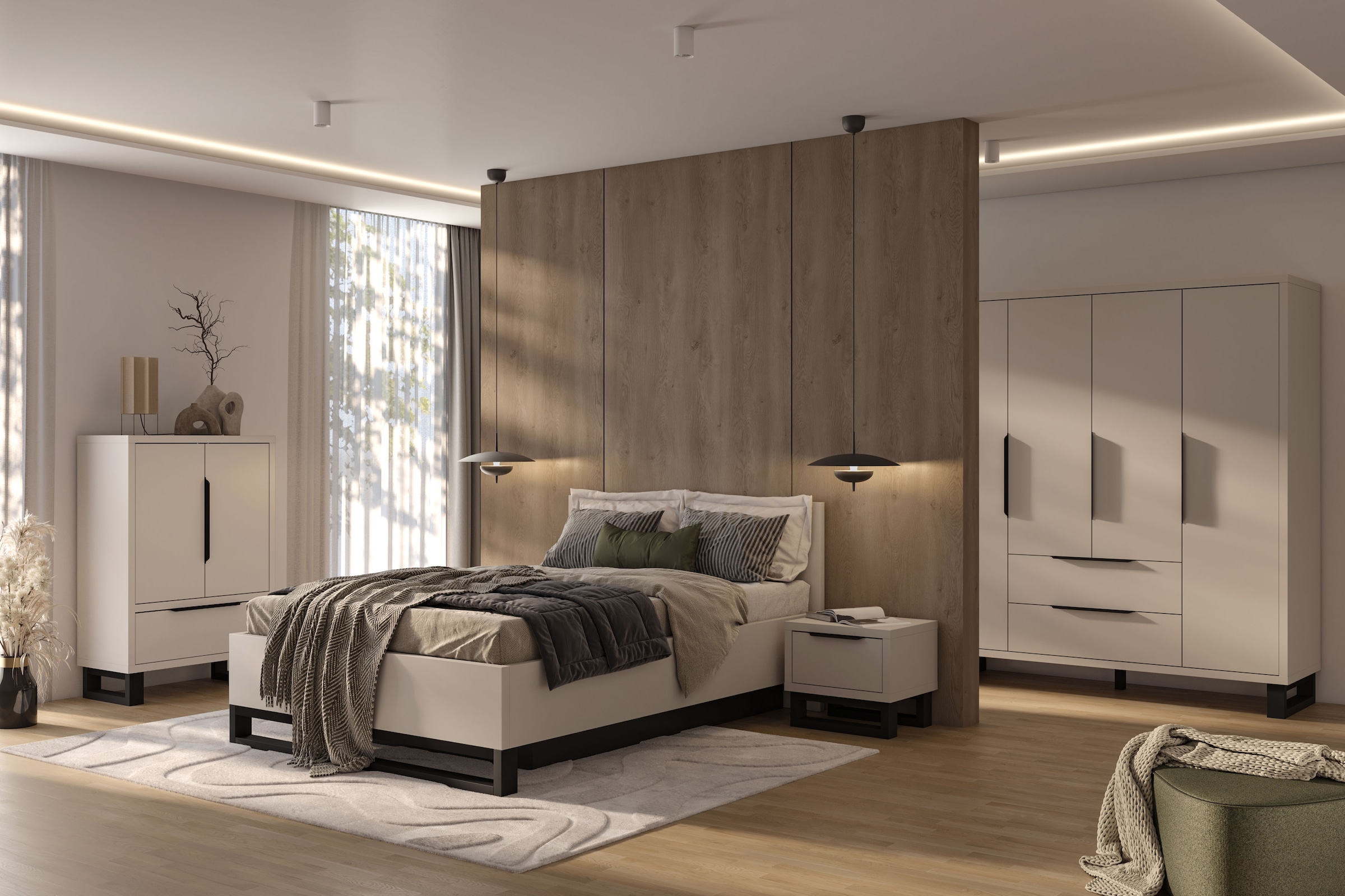 Home affaire Nachtkommode »Bronne,Breite 55 cm, Nachttisch mit 1 Schublade« Moderner Nachtschrank mit Kufen in Metalloptik, Metallgriff