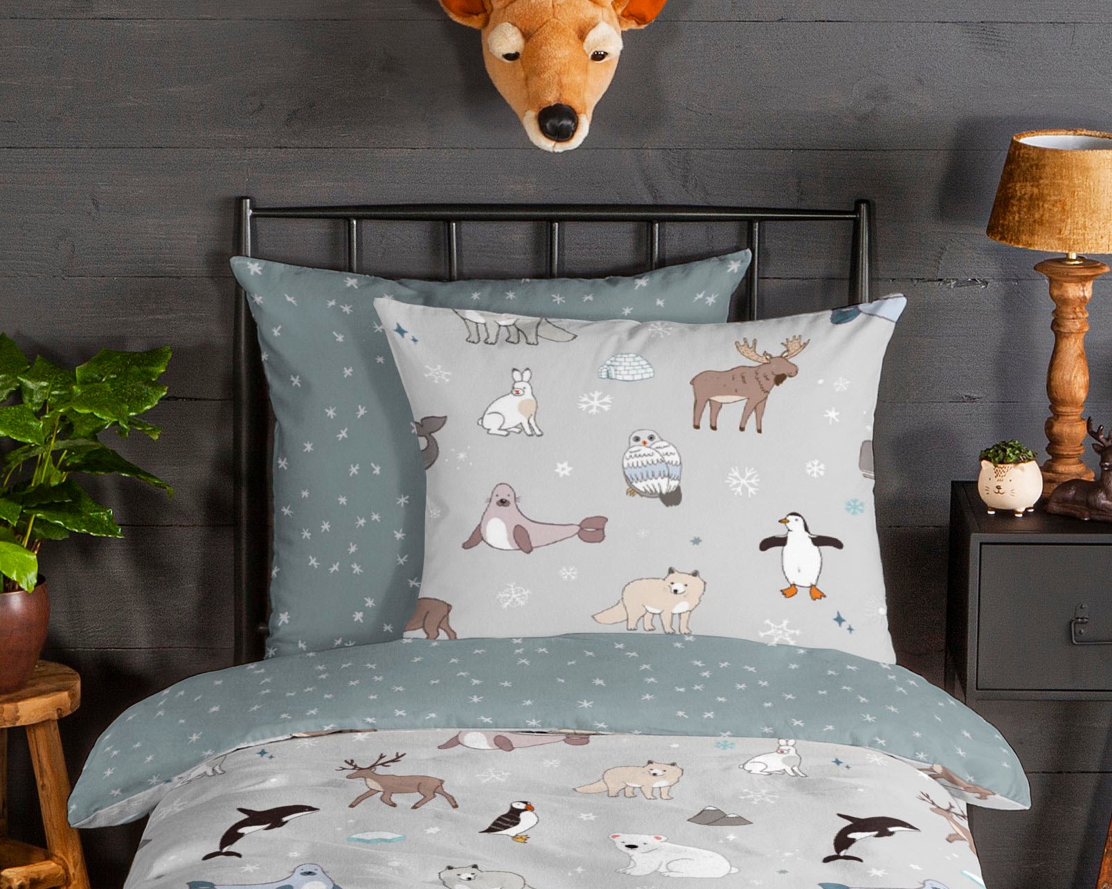 good morning Kinderbettwäsche »Arctic«, Biber, 135x200, Warm, Weich, Wende, Reißverschluss, Kind, Winter, Grau