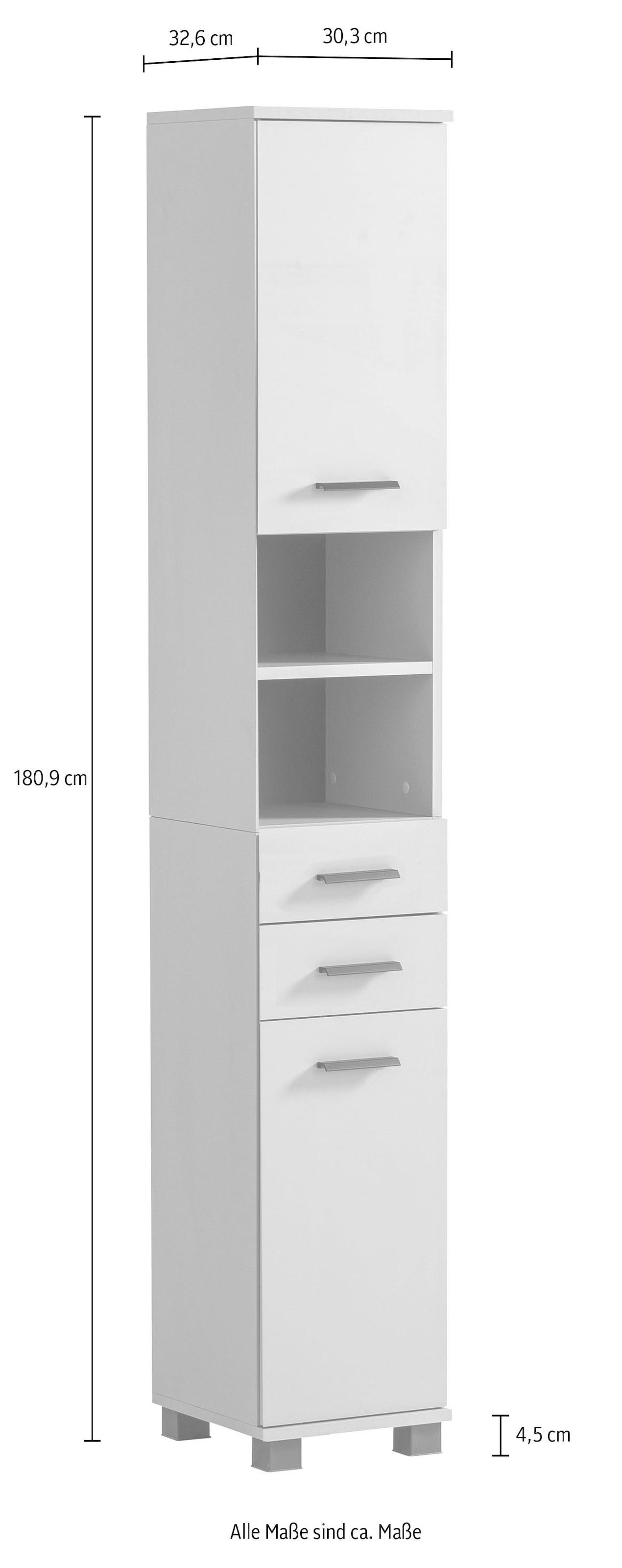 welltime Hochschrank »Palermo, Breite 30 cm«, Wechselbarer Türanschlag, Metallbeschläge