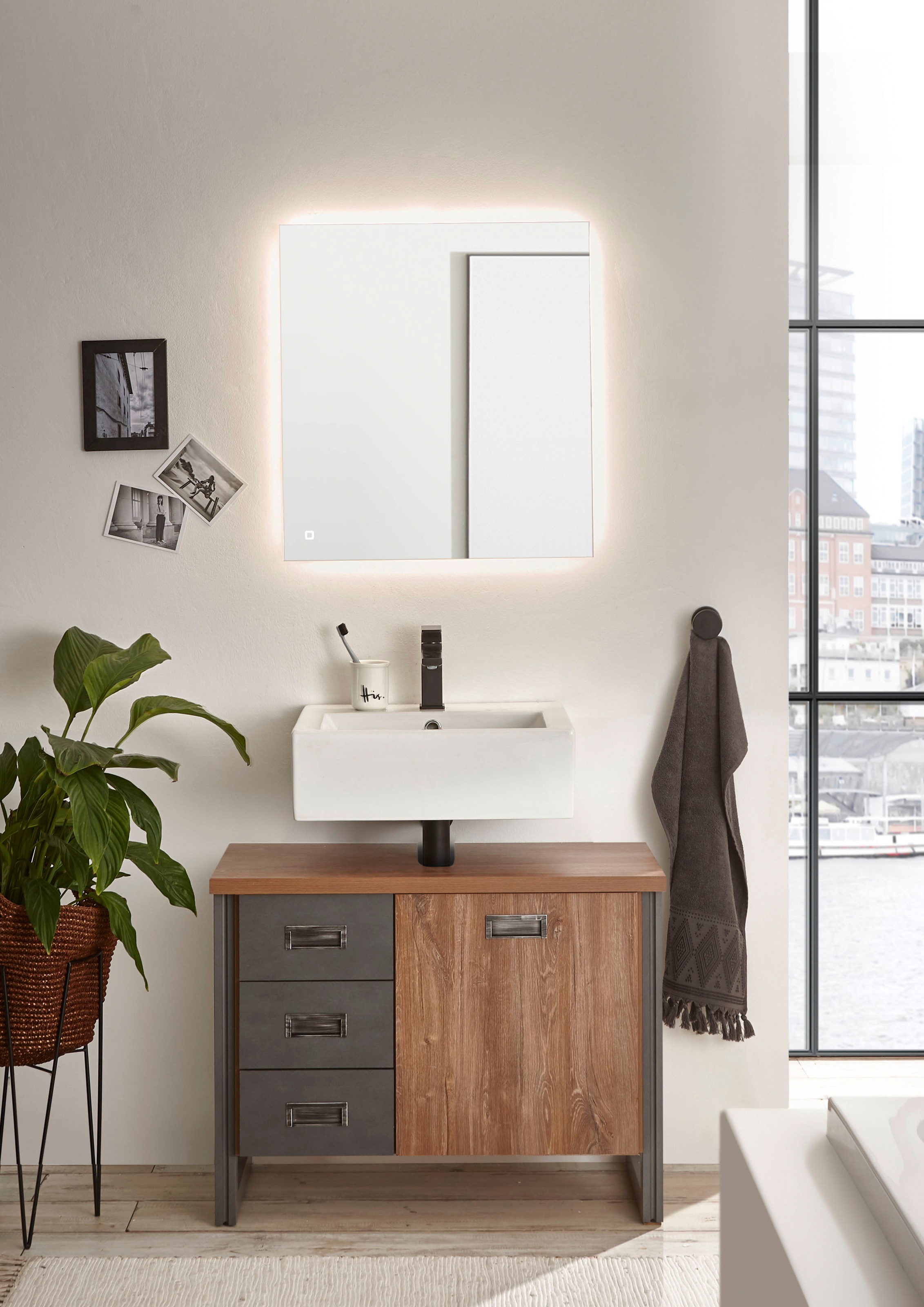 Home affaire Badmöbel-Set »Detroit, Bad im Industrialdesign, inkl. LED, 2-t günstig online kaufen