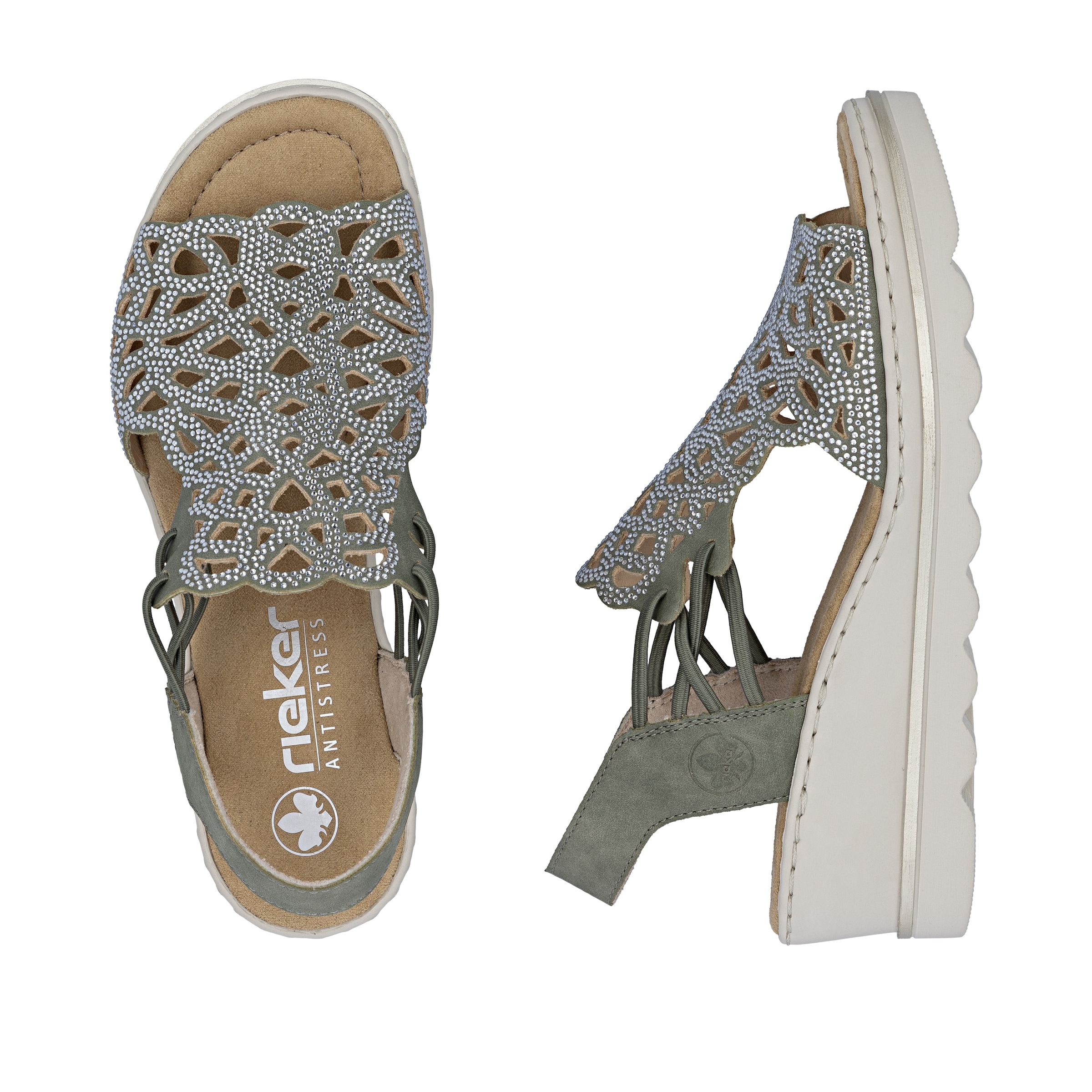 Rieker Keilsandalette  Sommerschuh, Plateausandale, Schlupfschuh mit Schmucksteinchen