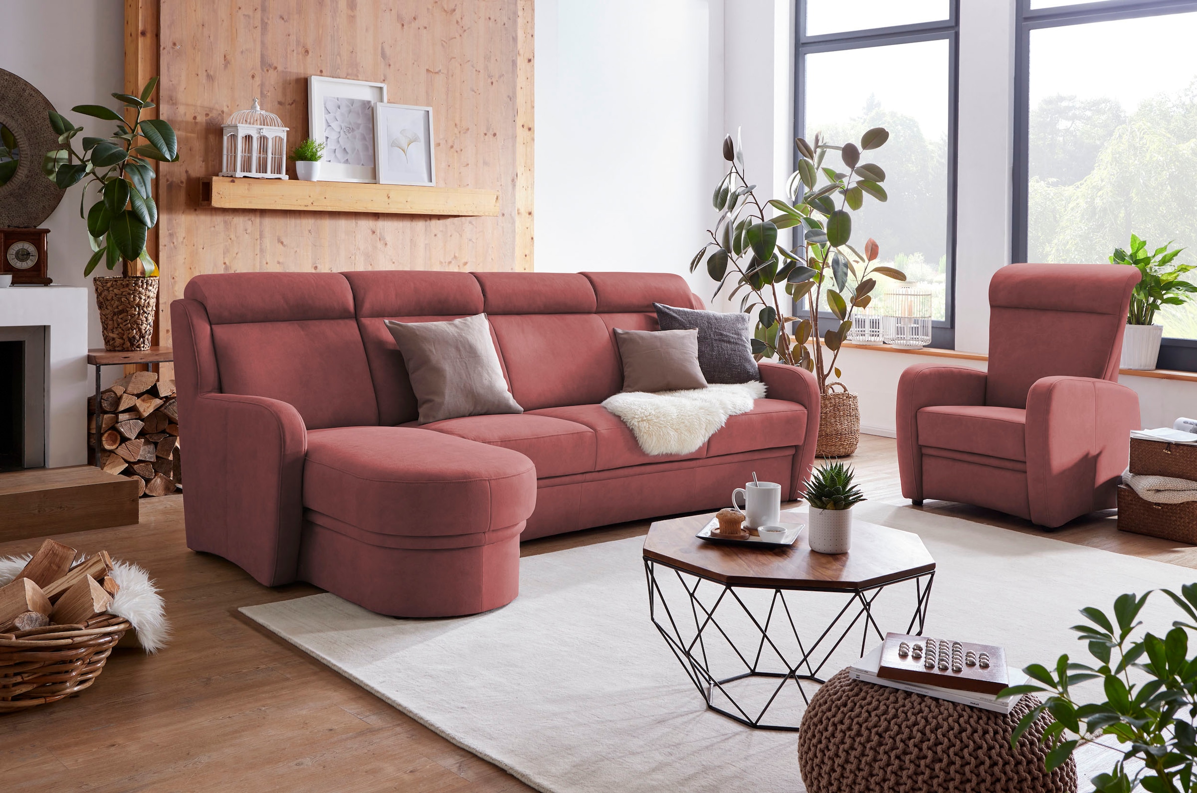 VILLA BECK Ecksofa »Varese L-Form«, (2 St.), Kopfteilverstellung, wahlweise mit Sitzvorzug, in Sitzhöhe 46 cm