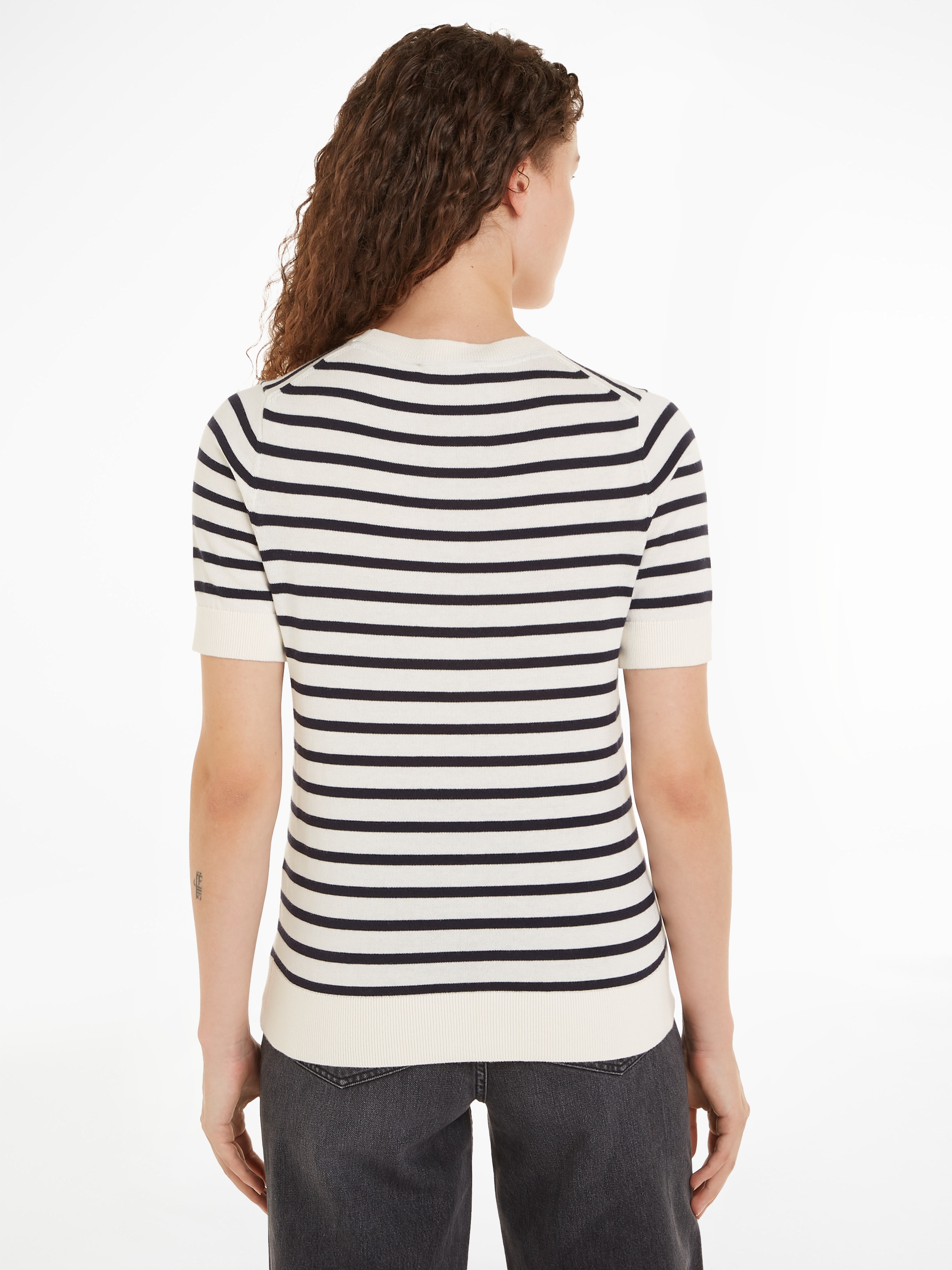 Tommy Hilfiger Kurzarmpullover »CO JERSEY STITCH C-NK SS SWEATER«, mit Logostickerei