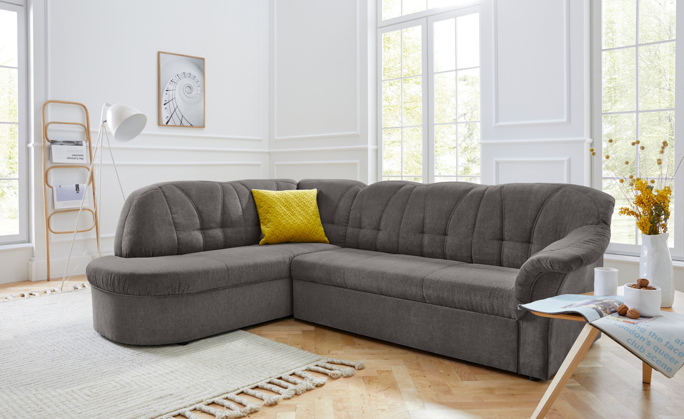 DOMO collection Ecksofa »Pegnitz, elegante Rückensteppung, zeitlose Formensprache, L-Form«, wahlweise mit Bettfunktion