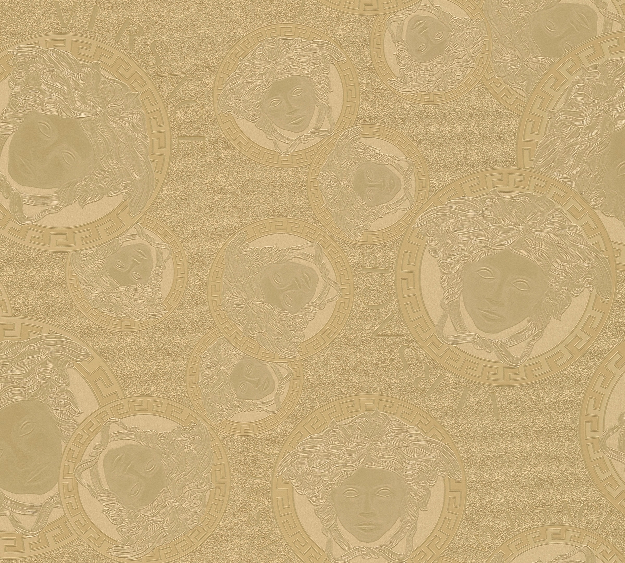 Versace Vliestapete »Wallpaper Versace 5 Medusakopf Metallic«, hochglänzend-glänzend-metallic, Designertapete Tapeten Wohnzimmer Schlafzimmer Küche modern Flur Optik