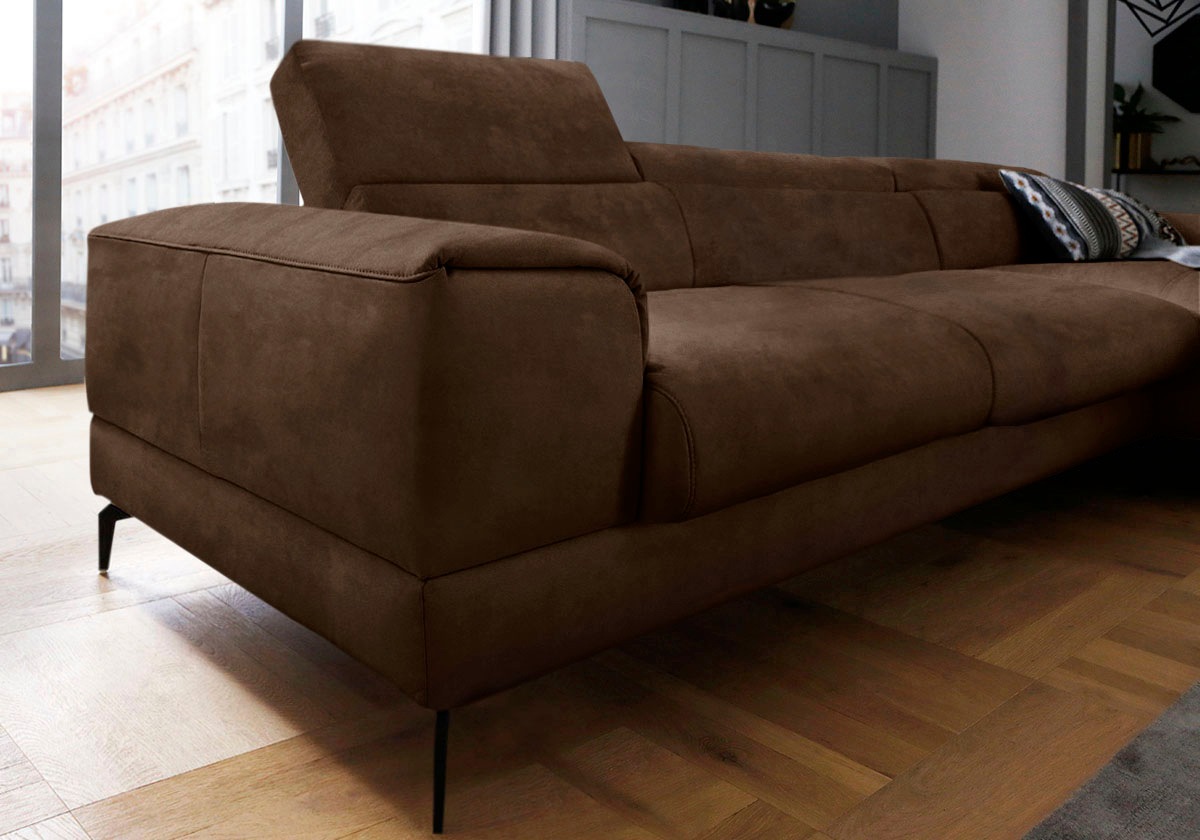 W.SCHILLIG Ecksofa »piedroo, Designsofa mit tollem Sitzkomfort, bequem, L-Form«, Kopfteilverstellung, wahlweise mit Sitztiefenverstellung, Breite 343cm